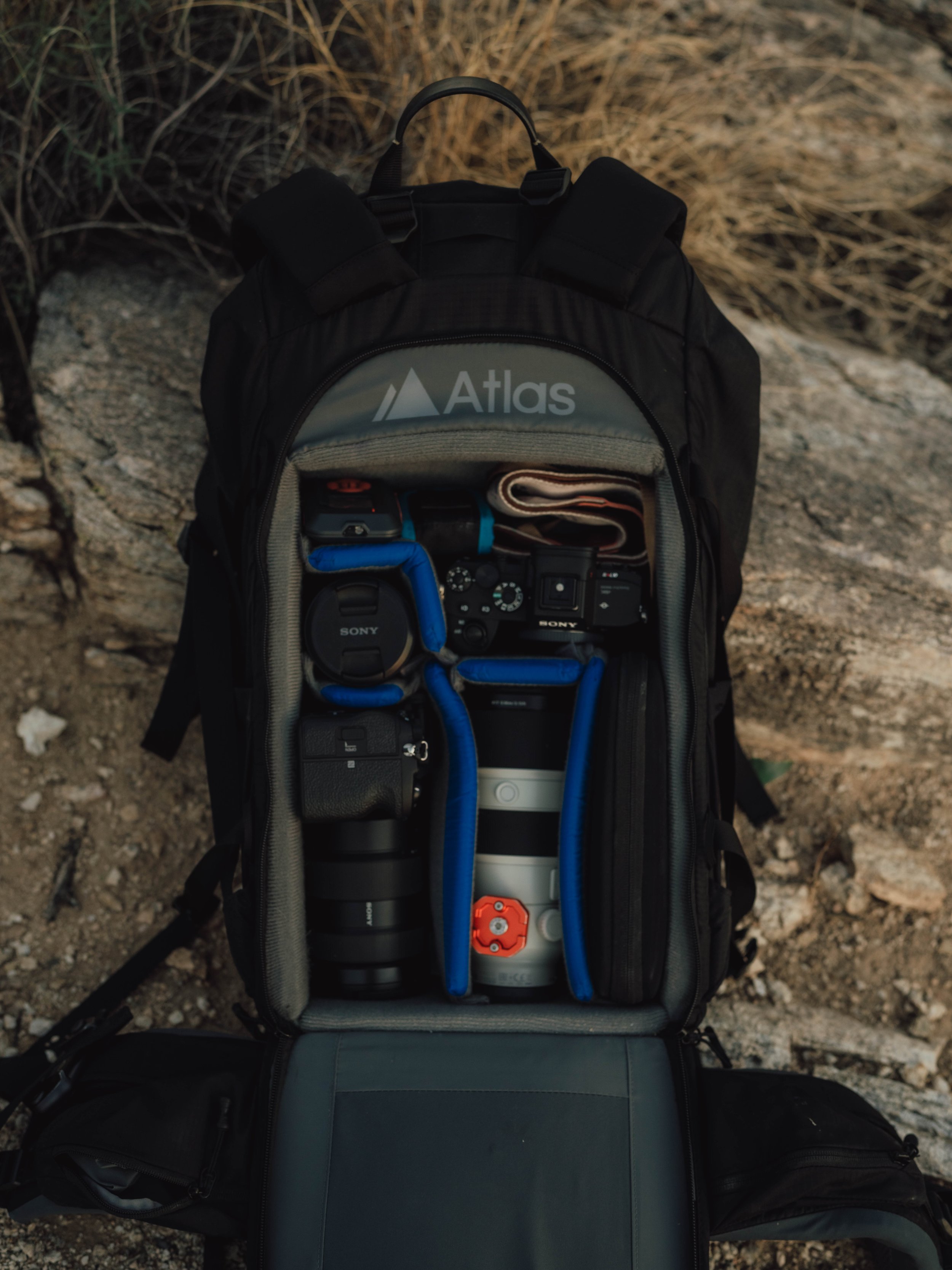 Open Atlas Pack with Camera Gear