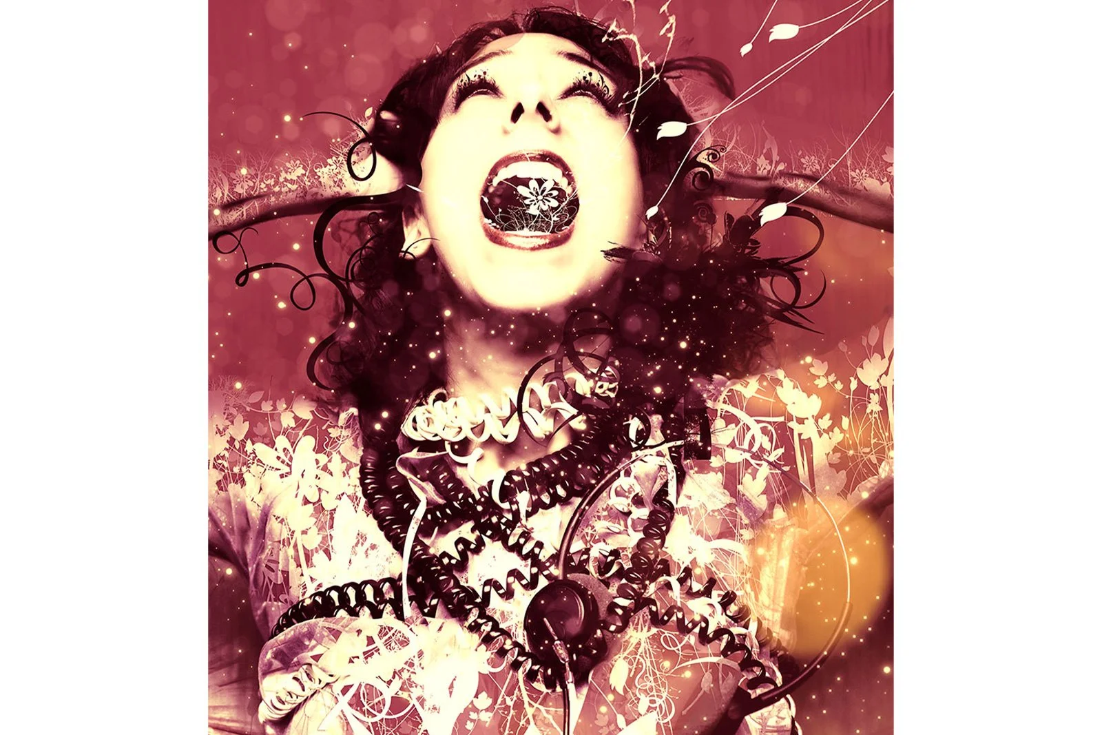 digital art woman screaming with phone cord around neck