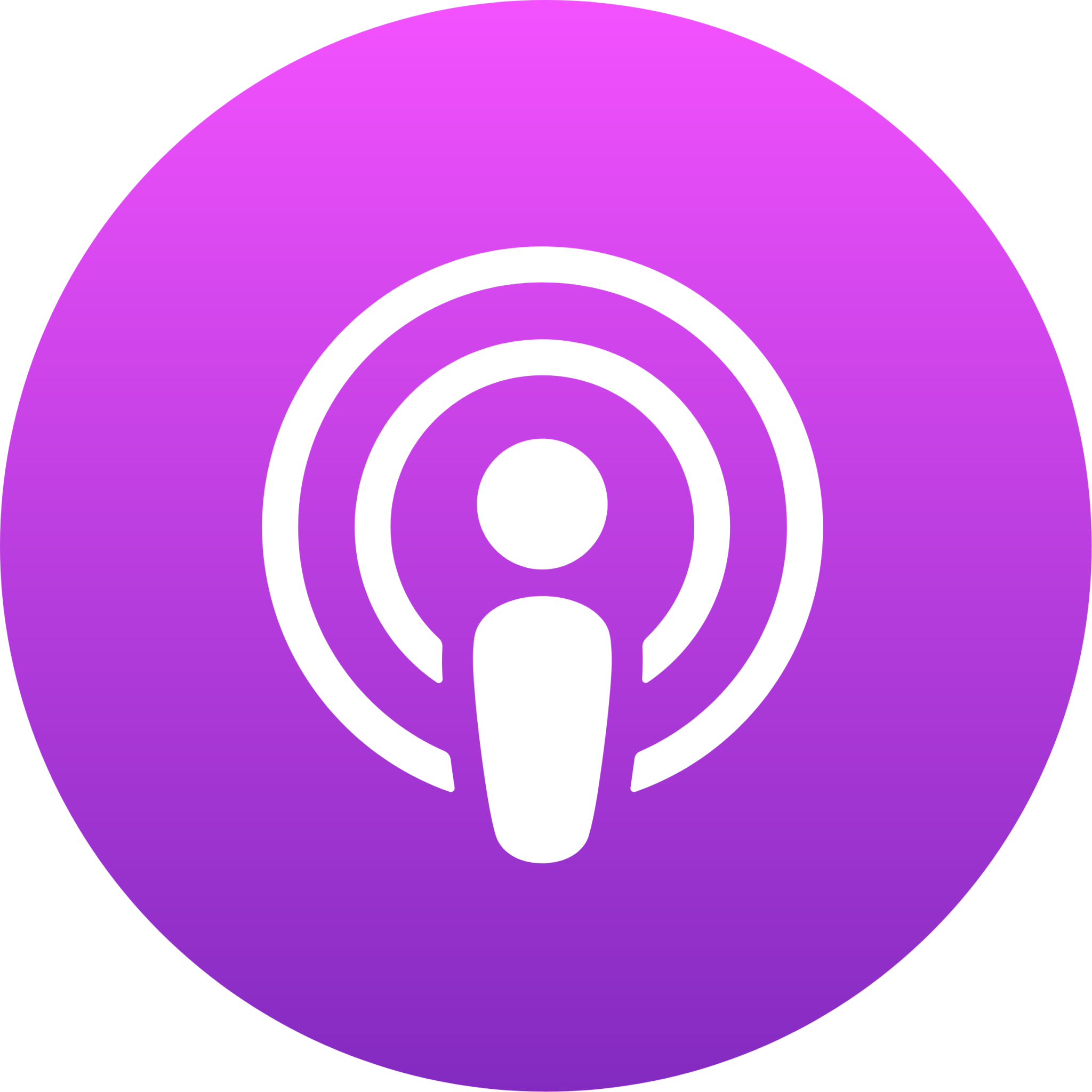 Purple podcast icon with white microphone symbol in the center.