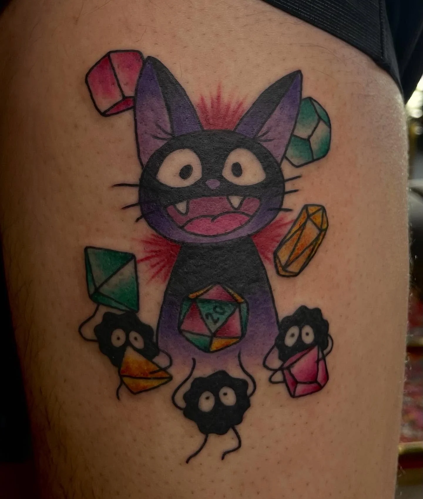 Studio Ghibli tattoo by @sclarktattoos 🐈&zwj;⬛
For appointments, DM Sierra or email sclarktattoos@gmail.com

#seattletattoo #seattletattooartist #studioghibli #ghiblitattoo #studioghiblitattoo #jijitattoo #sootsprite #dungeonsanddragon #dndtattoo