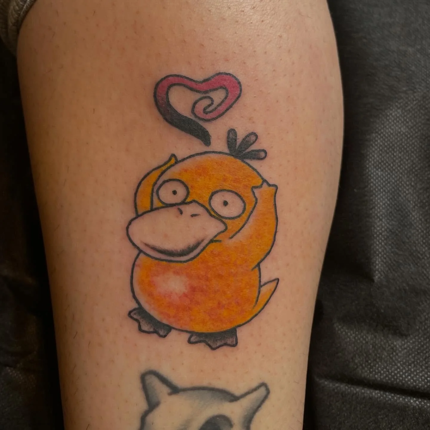 Psyduck and some other little ones by @sclarktattoos 🦆🐥🔮
Happy 30th anniversary to Pok&eacute;mon! 

#seattletattooshop #pokemontattoo #pokemon #traditionaltattoo #flashtattoo