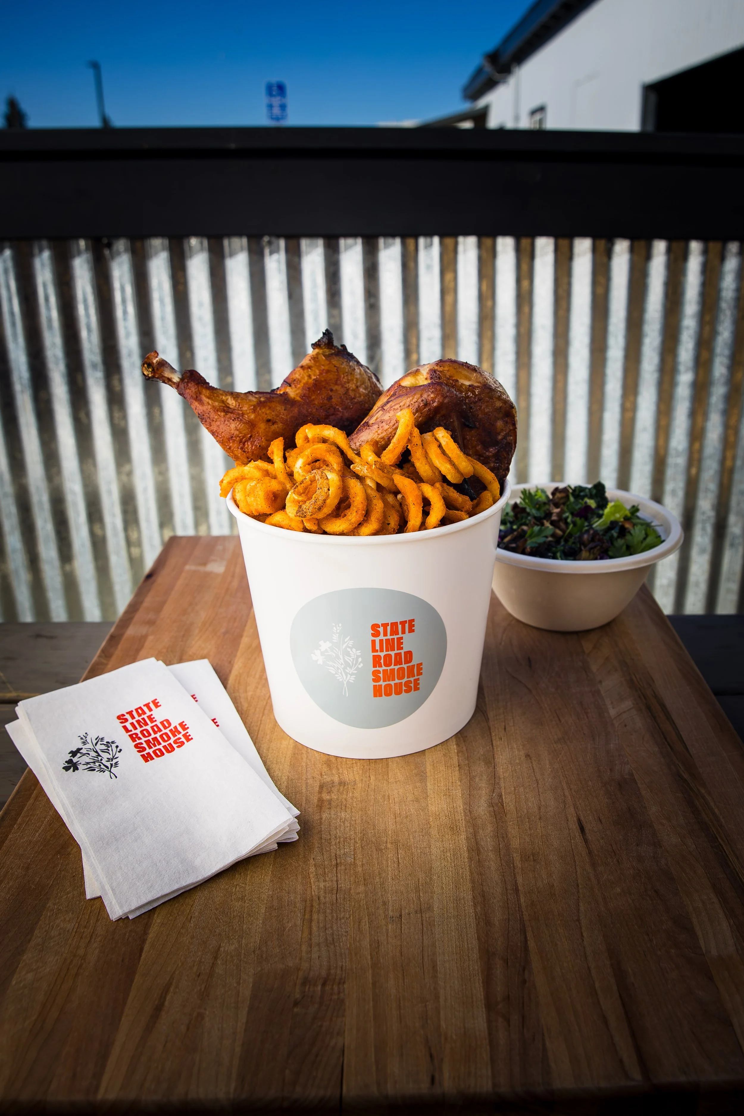 Chicken, Curly Fries, Green Salad