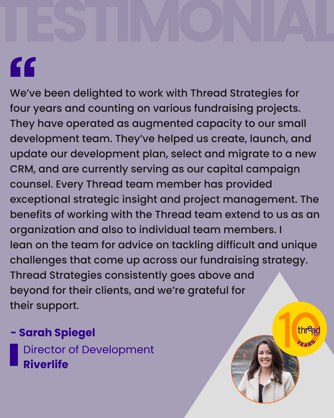 This week&rsquo;s&nbsp;#wordoutwednesday highlights the kind words of Sarah Spiegel,&nbsp;Director of Development at @riverlifepgh .&nbsp;At Thread, we&rsquo;re always delighted when our commitment to exceptional service is affirmed. Visit&nbsp;www.t
