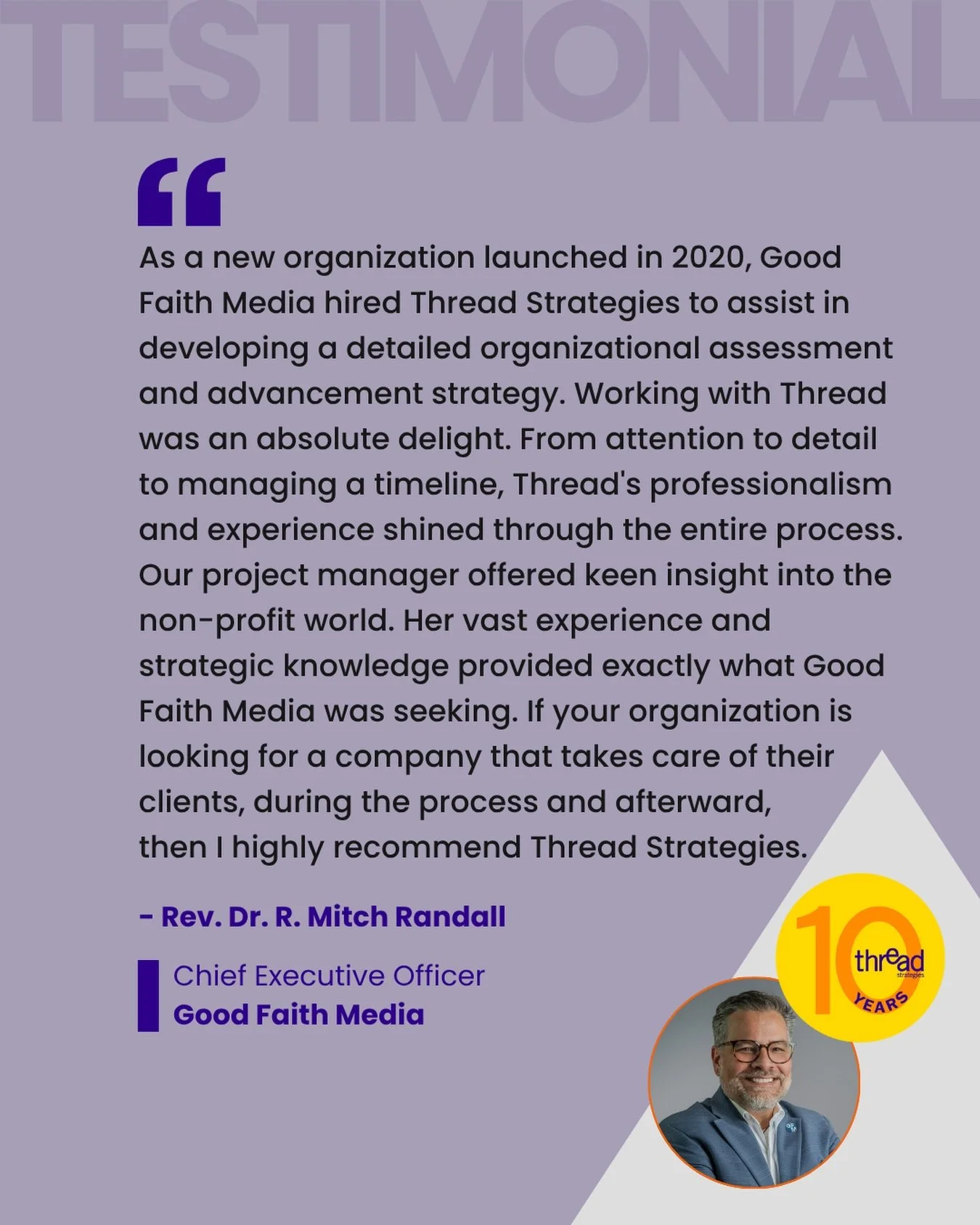 This week&rsquo;s #wordoutwednesday highlights the kind and reflective words of Rev. Dr. R. Mitch Randall, Chief Executive Officer of Good Faith Media @gfmediaorg . At Thread, we&rsquo;re always delighted when our commitment to exceptional service is