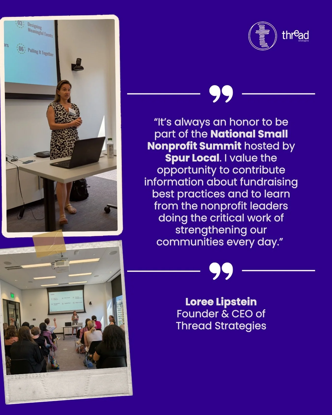 What an incredible two days. 💛

Last week, our Founder &amp; CEO, Loree Lipstein, had the honor of leading a session at (@spurlocal ) Spur Local&rsquo;s National Small Nonprofit Summit, joining nonprofit leaders from across the country at the Martin
