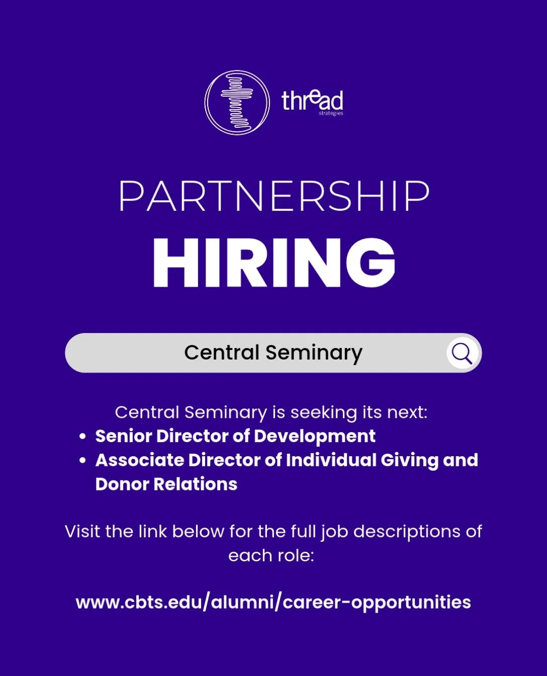 Central Seminary is growing its development team and seeking candidates for two key fundraising positions in Kansas City:

&bull; Senior Director of Development &bull; Associate Director of Individual Giving and Donor Relations

If you&rsquo;re a fun
