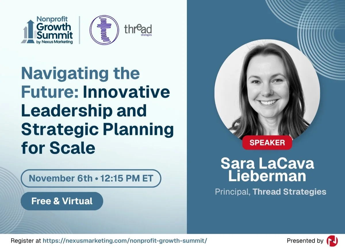 🌄 Final Call | Free Live Session Next Week!

Quick reminder! Sara LaCava Lieberman be speaking live next Thursday (November 6) at 3:05 PM ET for the upcoming Nonprofit Growth Summit 50-minute session: &ldquo;What Does Giving Look Like in 2027?&rdquo