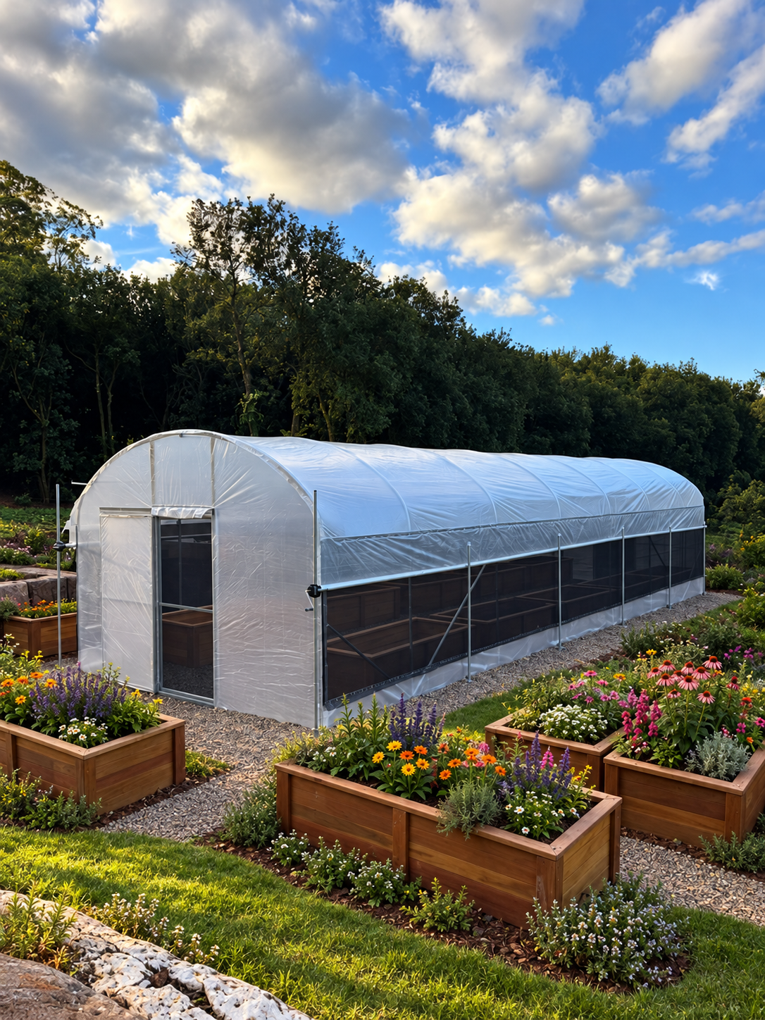 Blooming polytunnel garden in woodland.png
