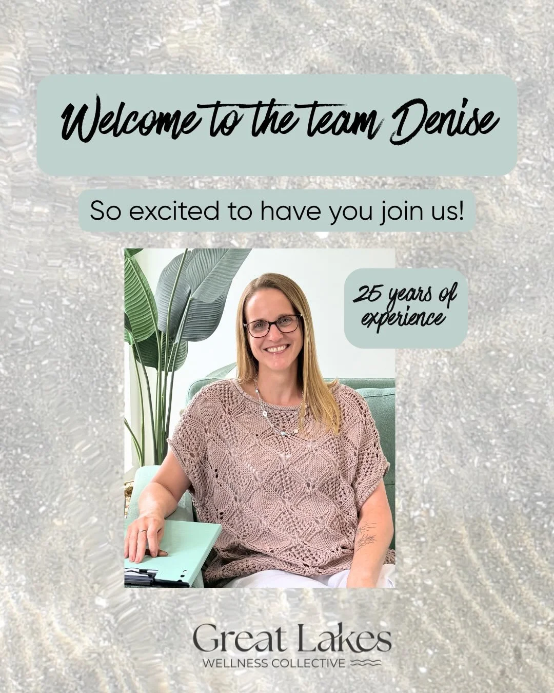 ✨🌿 Please join us in welcoming Denise to the Great Lakes Wellness Collective team! 🌿✨

We are so excited! With over 25 years of experience, Denise is a Registered Psychotherapist with a Masters of Mental Health degree who brings a warm, compassiona