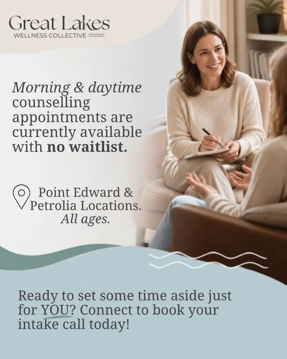 If you&rsquo;ve been thinking about starting therapy in sarnia or petrolia, this might be your sign to set aside some time for you. 🤍

We currently have morning and daytime counselling appointments available, with no wait to get started.

Whether yo
