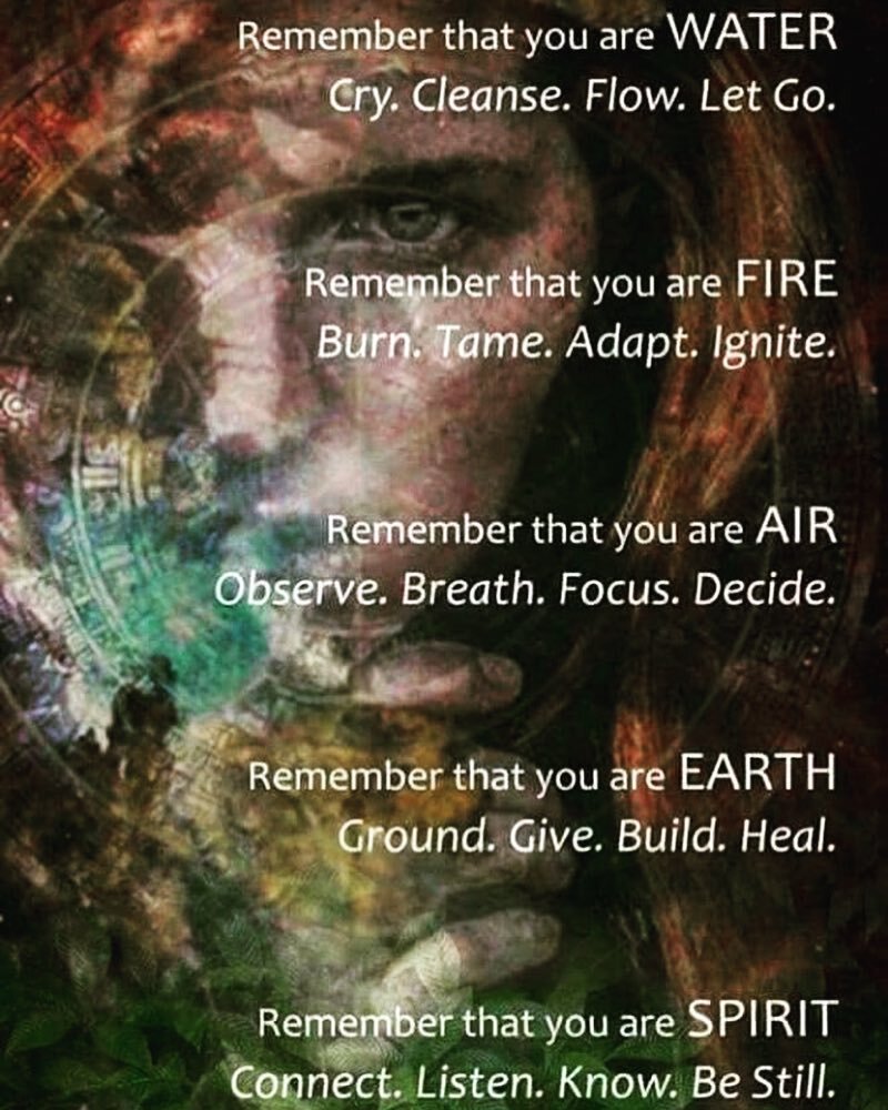We are all of the elements but we can become unbalanced and stuck in the energies of an element or may be resistant to bringing an element into our lives as the element were predominantly in is so overwhelming. I was really stuck in water for a good 