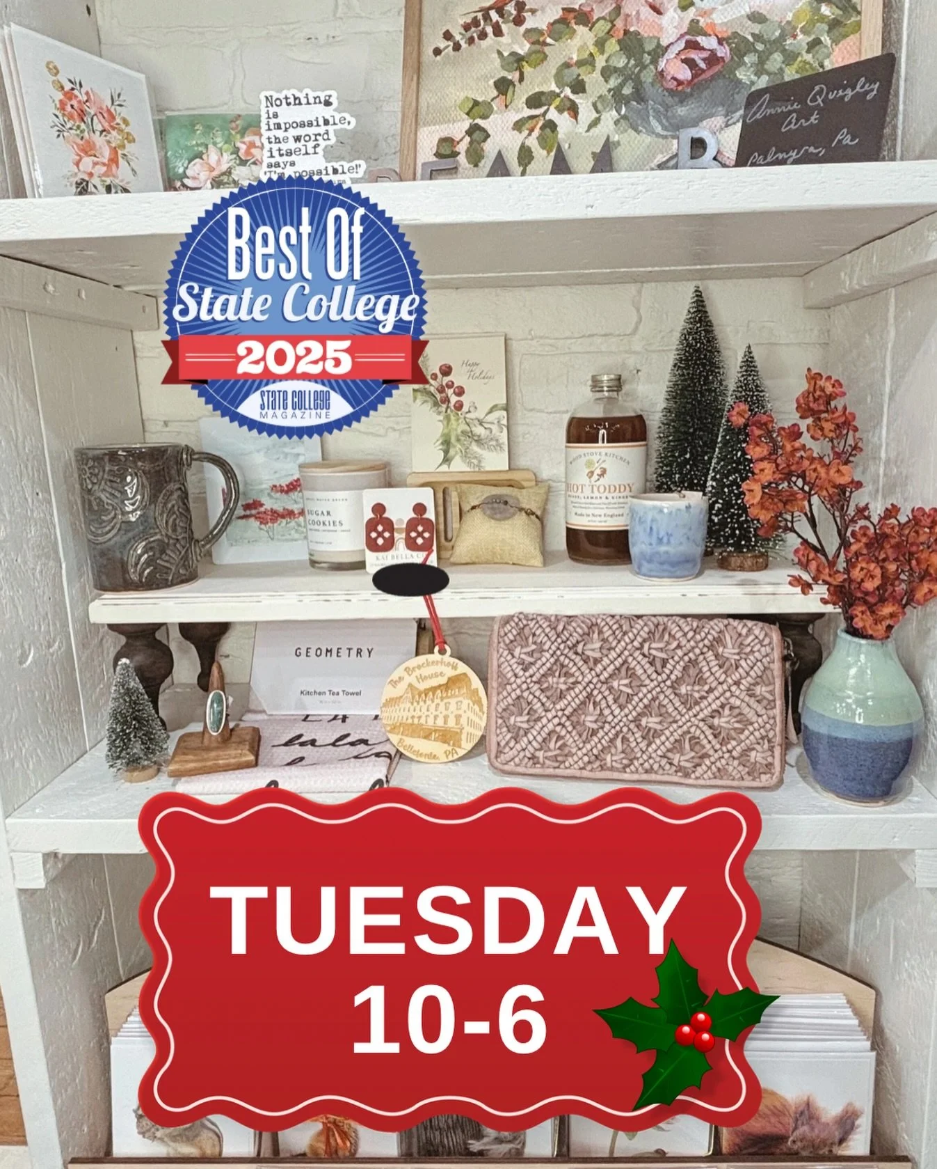 Happy Christmas Eve Eve! The elves have come through to add an EXTRA hour of local holiday shopping today. 
Belle Mercantile will be open 10-6 today.