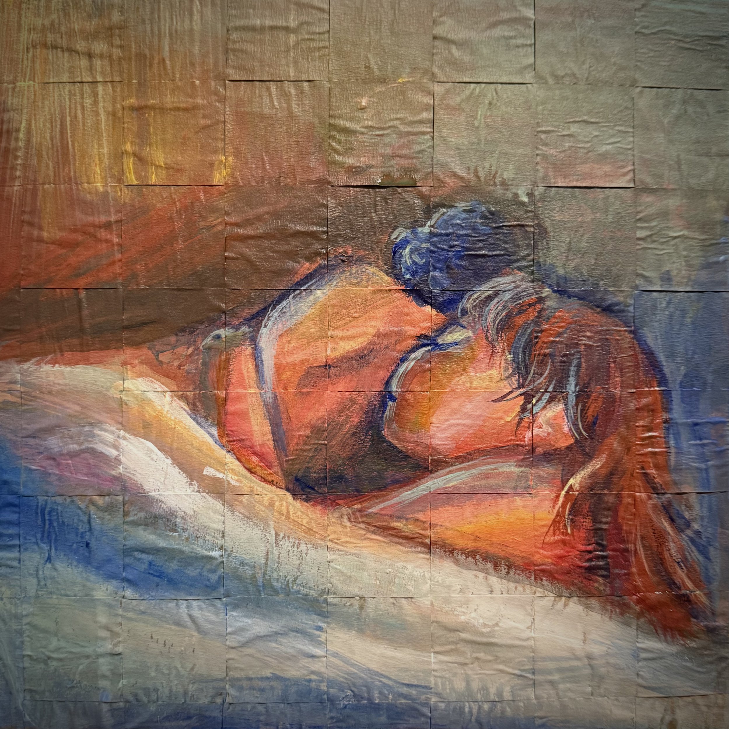 5 more minutes || 11.5x11.5" || acrylic over weaved tape