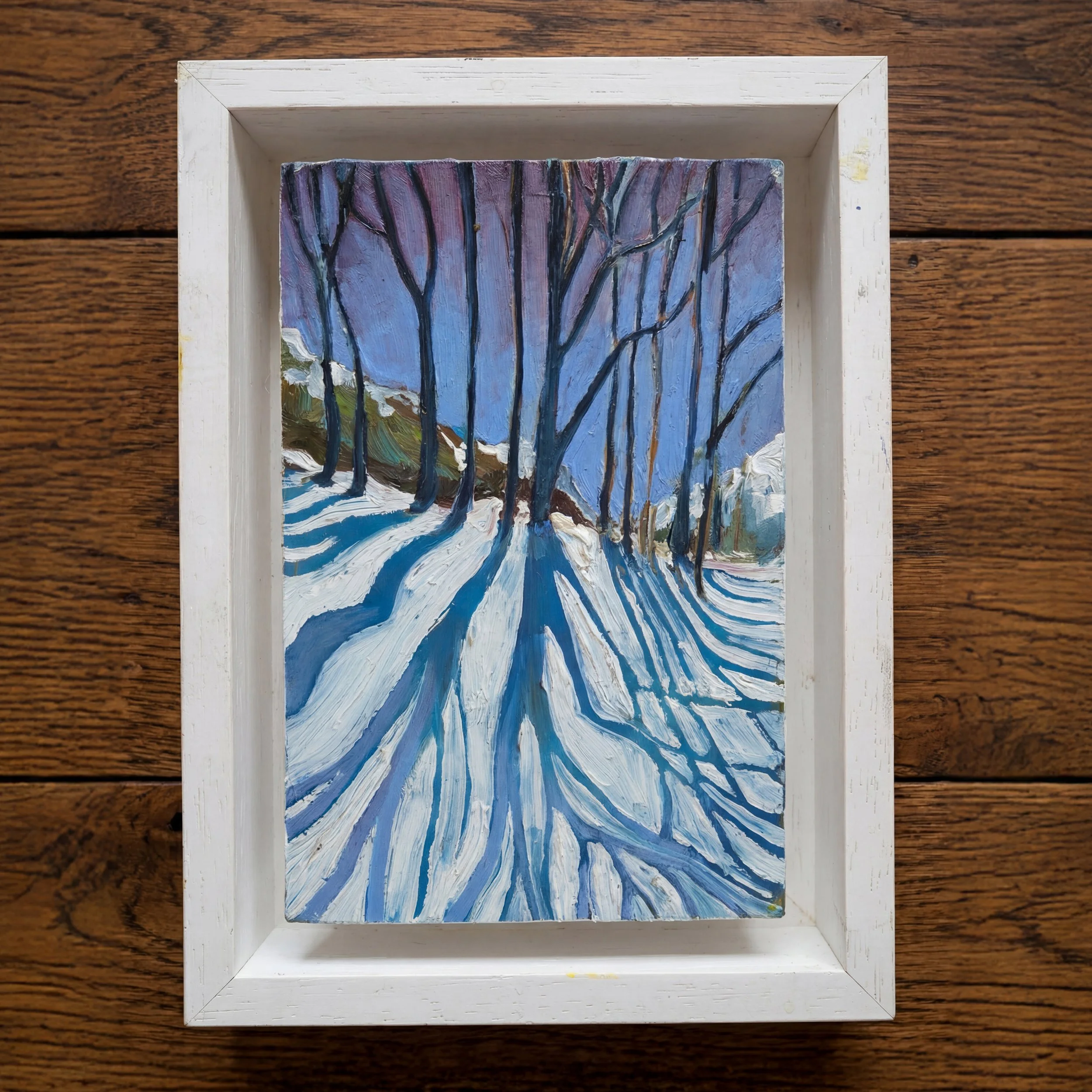 Shotover Snow. Oil on Panel, 12 x 15 cm. Framed. £200 