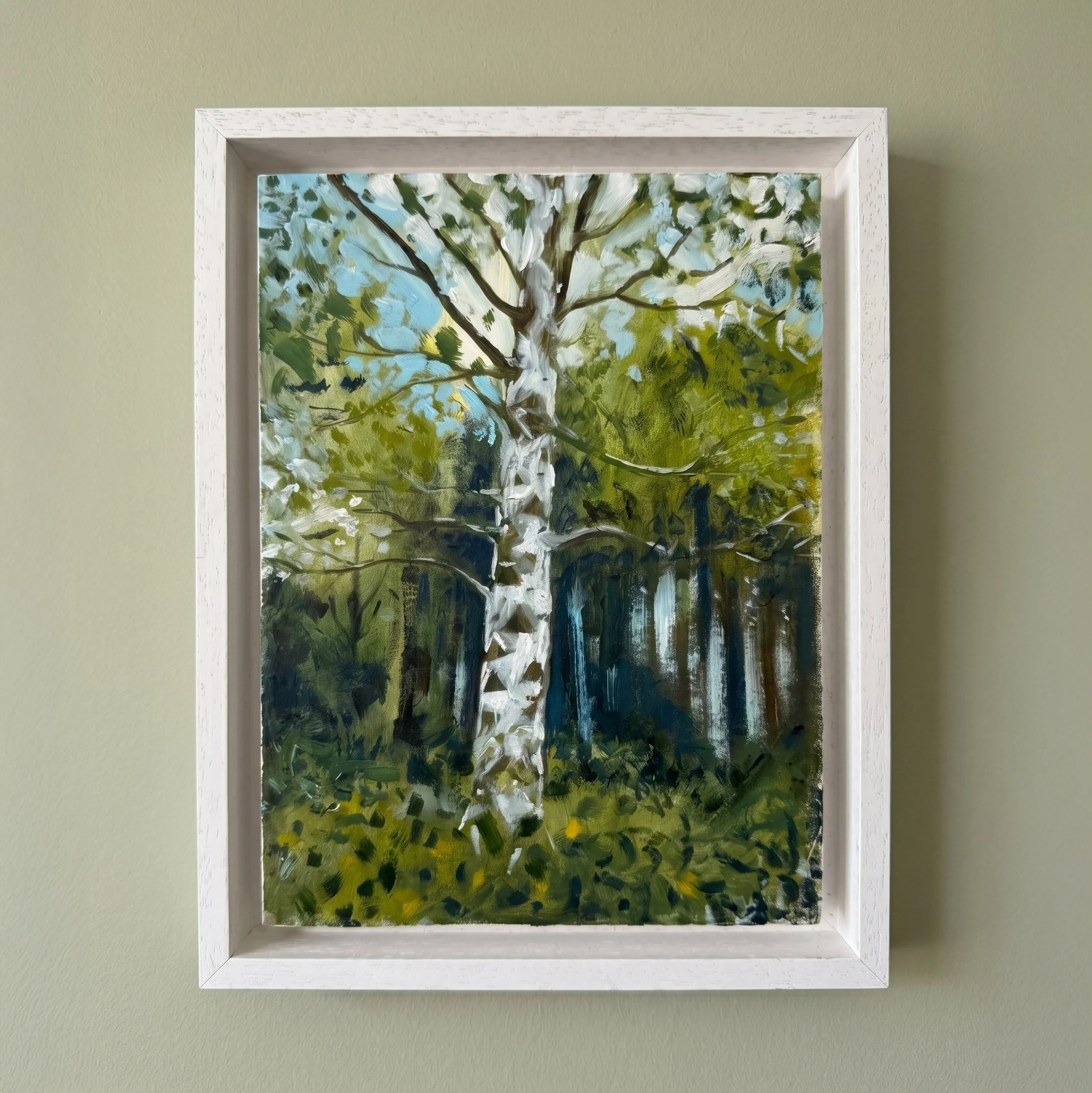 Bagley Wood Silver Birch, 2025 Oil on board, 14.8 x 21cm. £300 