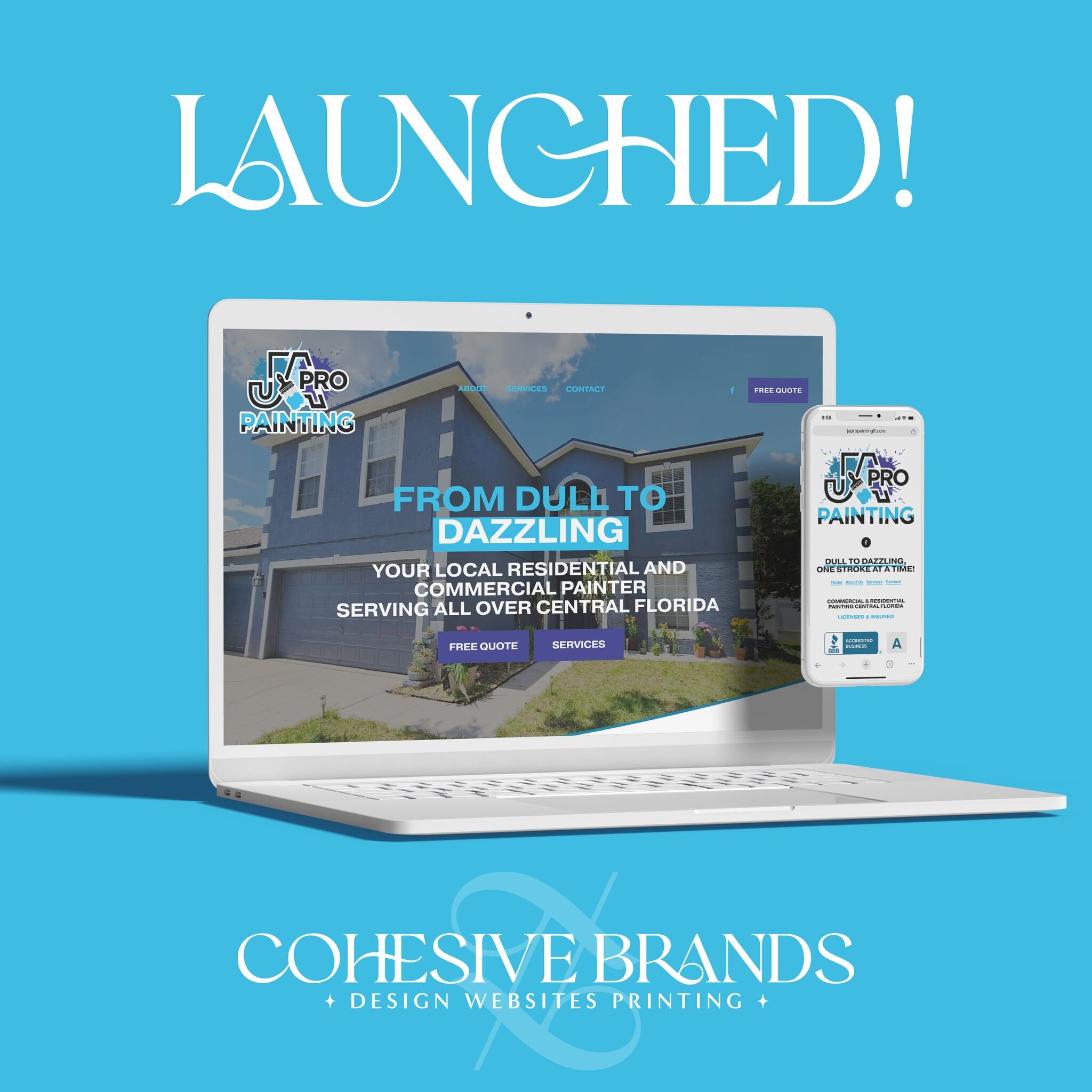 It's launched Friday over here at Cohesive Brands! 🚀 New website is propagating! We started with a brand-new logo design and finished up with a beautiful website ✨🔥🚀 JA Pro Painting is your Central Florida residential and commercial painter! Famil