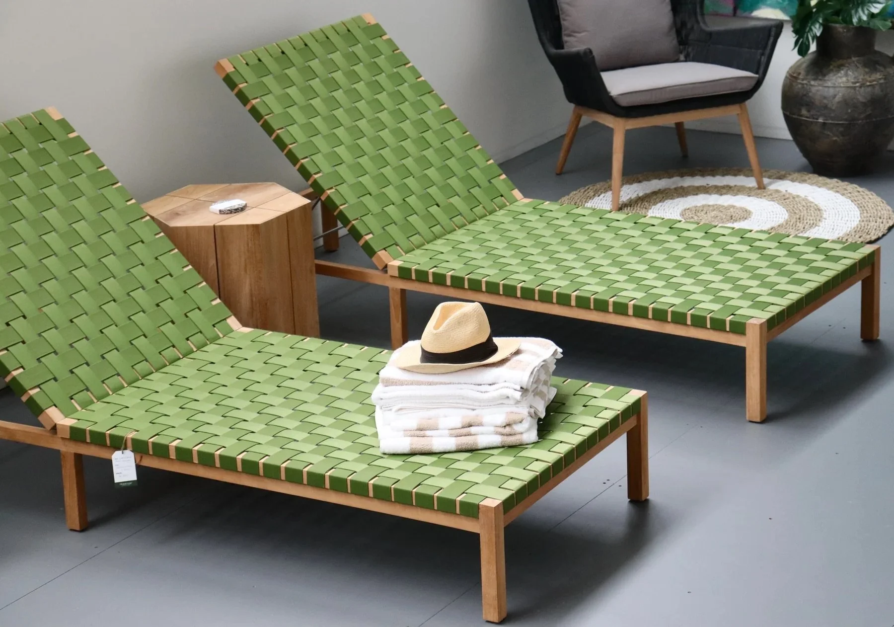 Perpetual Sun Loungers with Green Weave