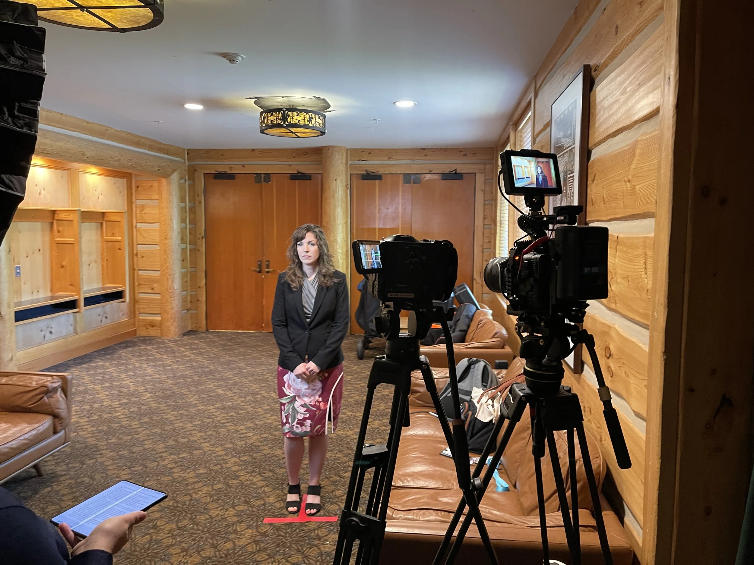 High-end video production equipment prepared for a Seattle business interview