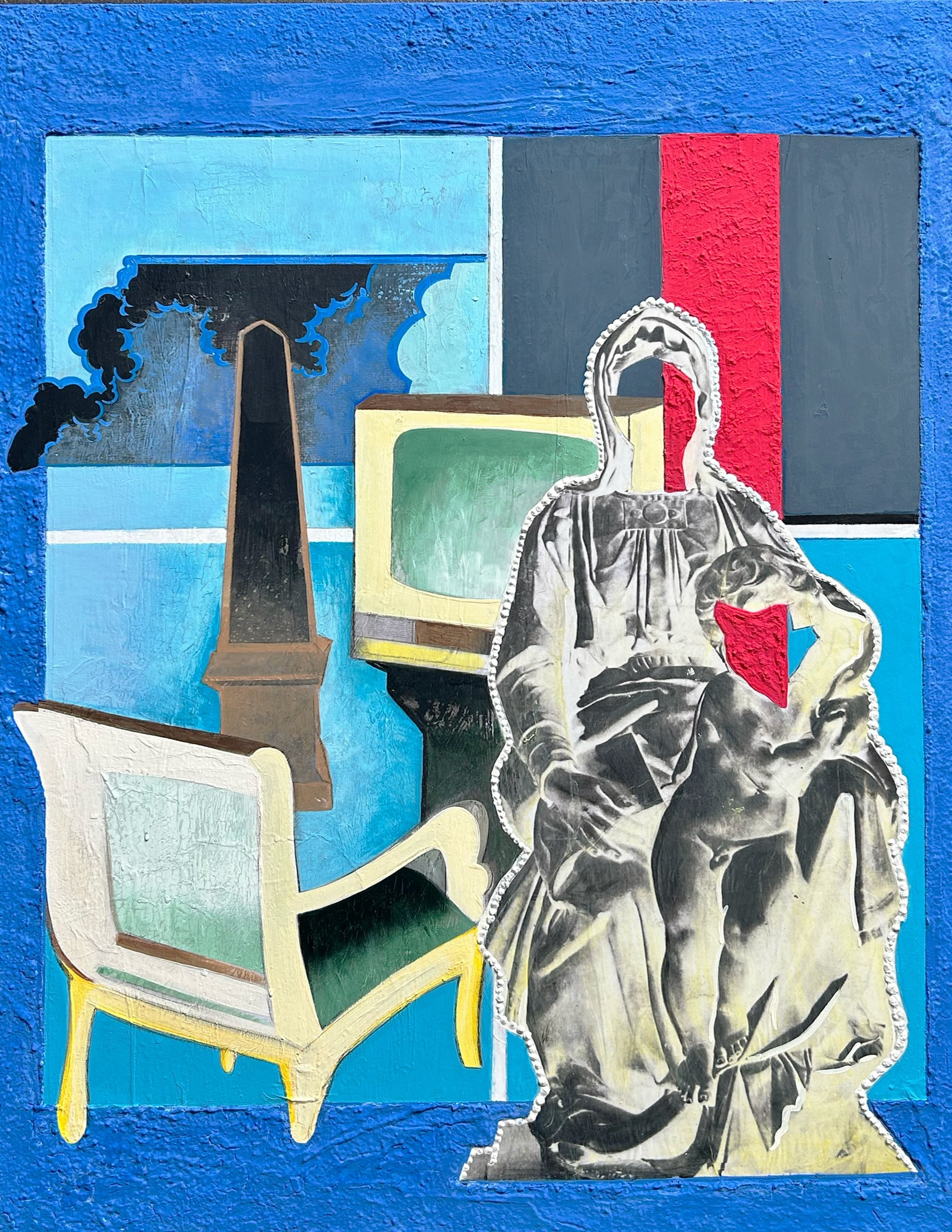 Untitled, 30"x40", water based glue, acrylics, and plaster on canvas, 2025