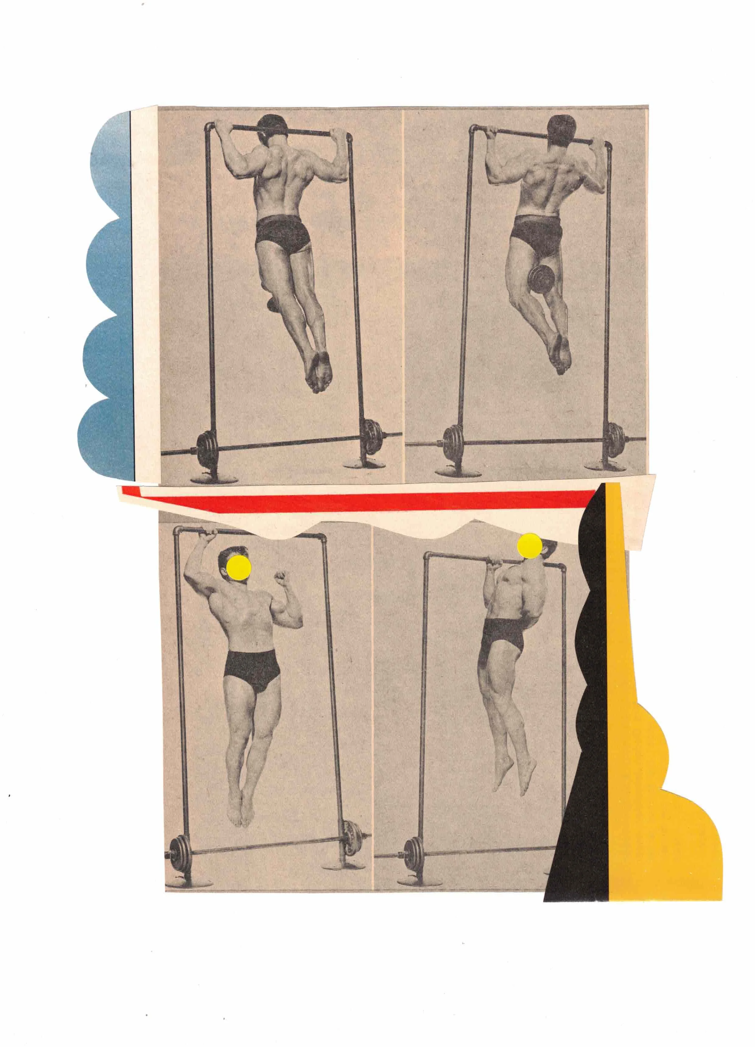 MONUMENT Collage, hand-cut found-image collage on wood panel, 9 × 12 inches.