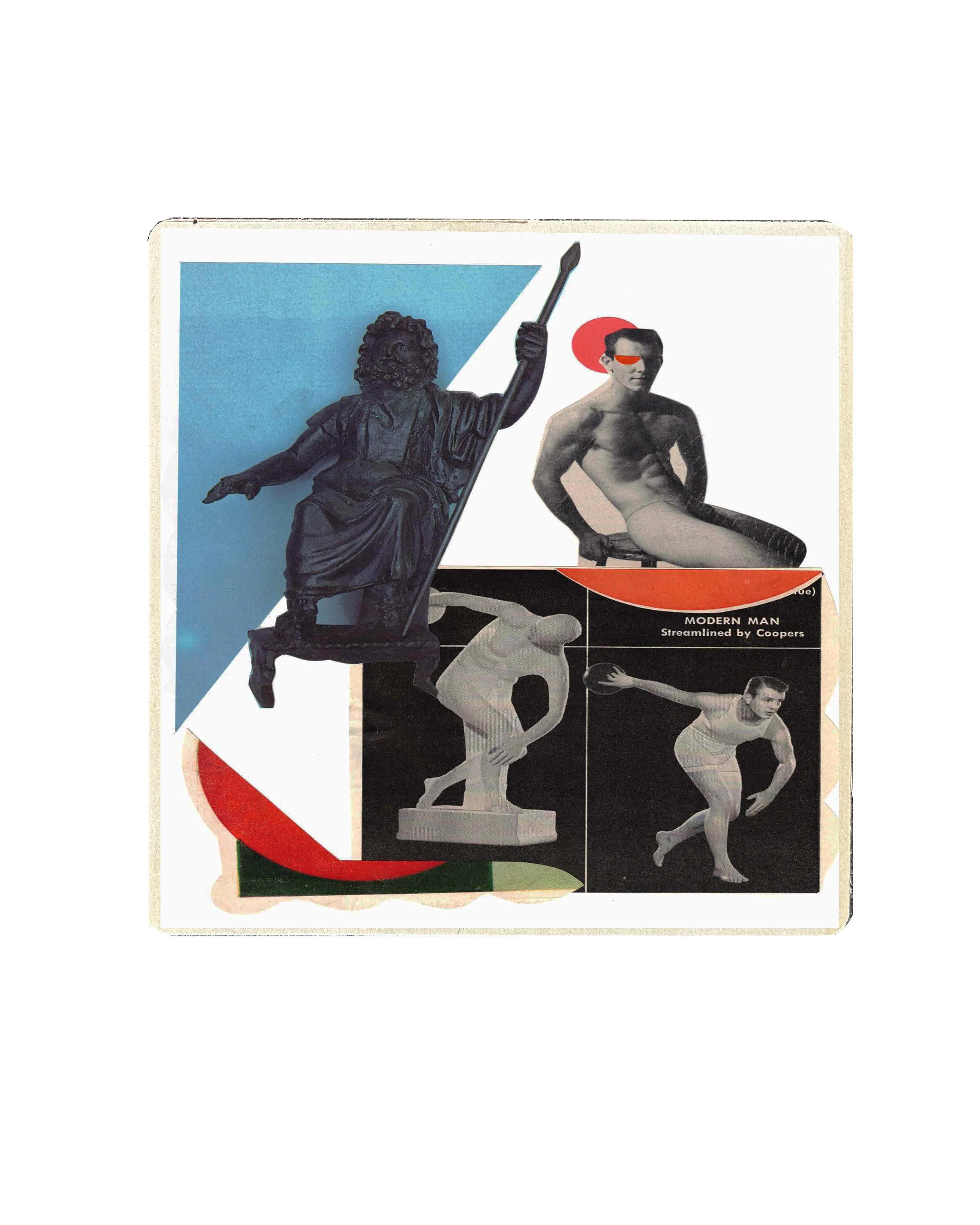 MONUMENT Collage, hand-cut found-image collage on wood panel, 9 × 12 inches.
