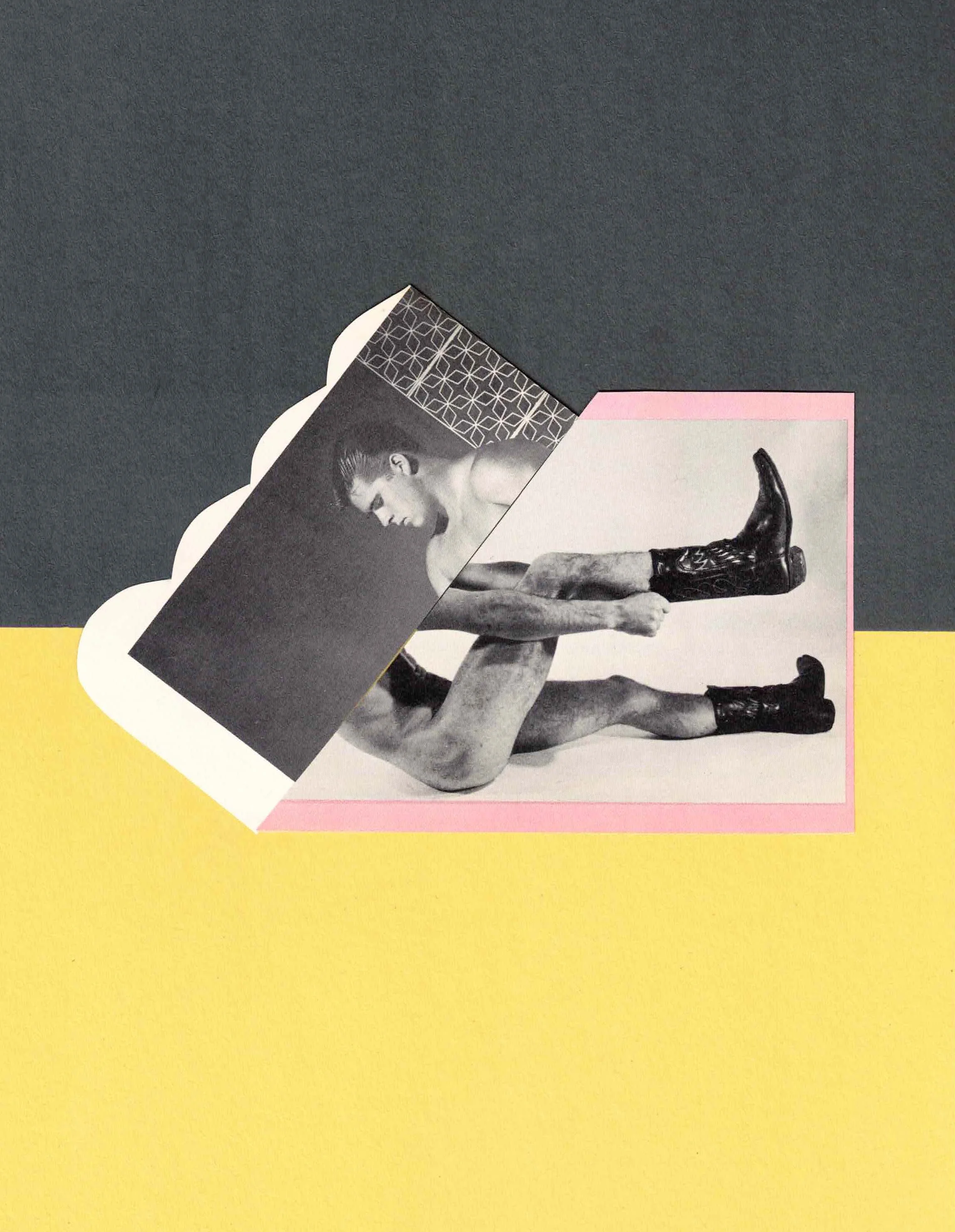 MONUMENT Collage, hand-cut found-image collage on wood panel, 9 × 12 inches.