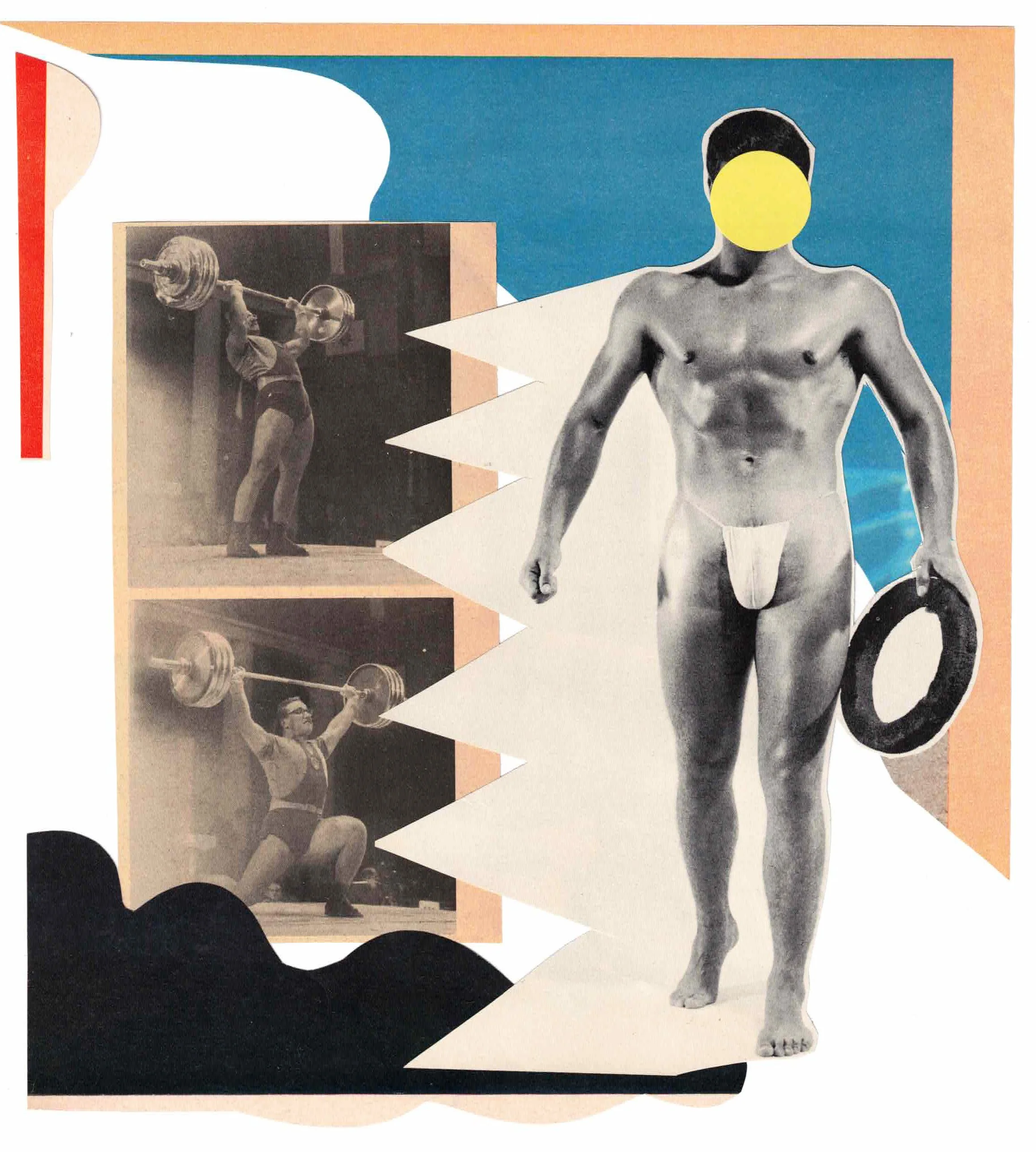 MONUMENT Collage, hand-cut found-image collage on wood panel, 9 × 12 inches.