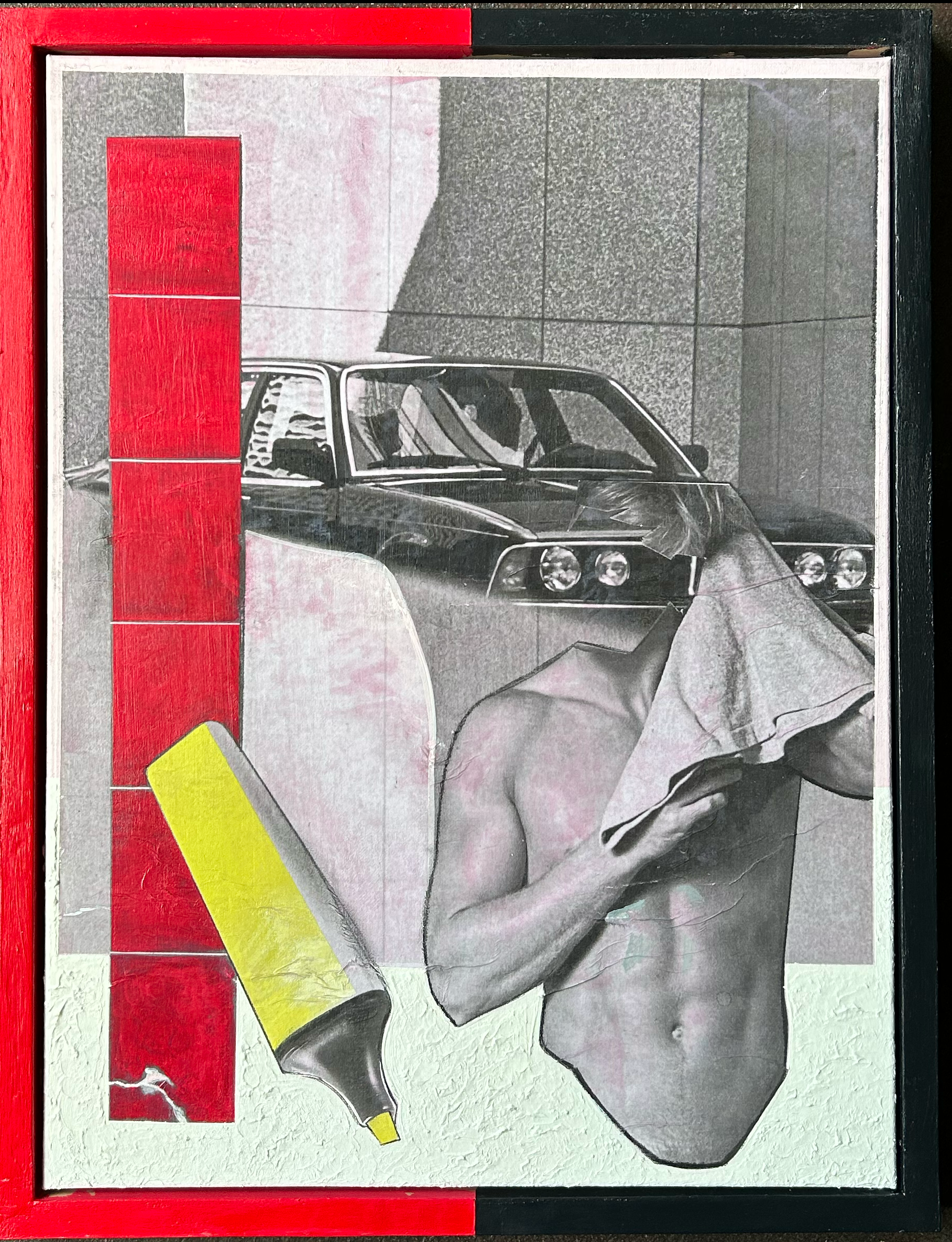 Towel Dried, "24x18", water based glue and acrylics and plaster on canvas, custom frame, 2025