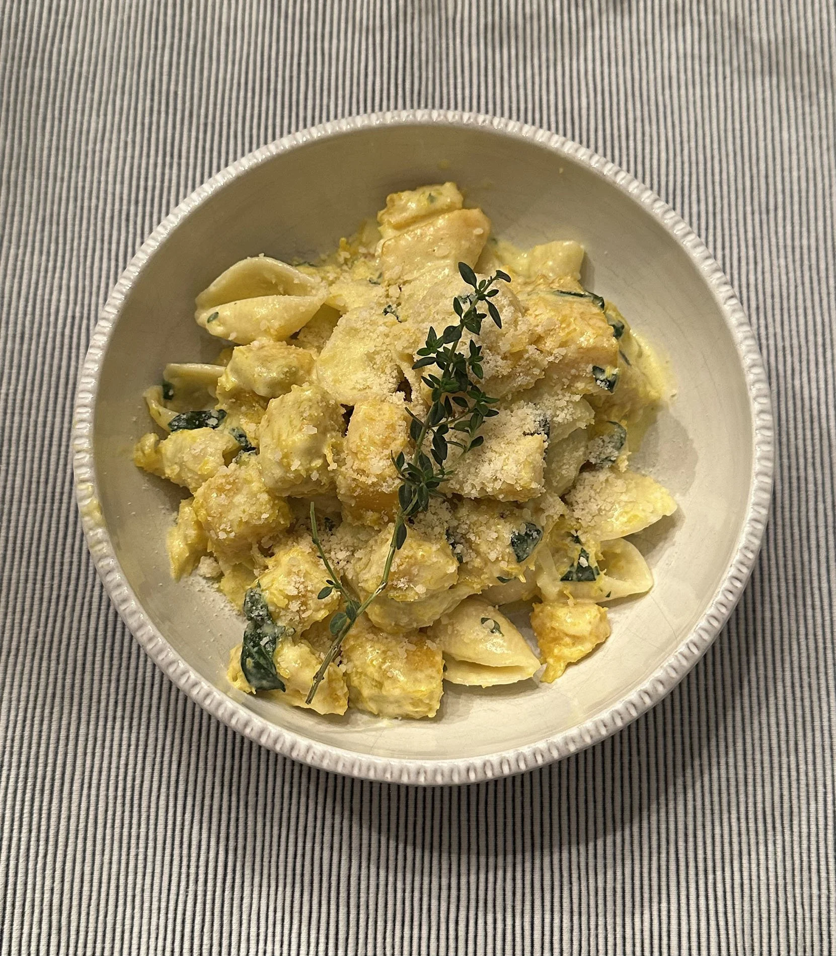 Roasted Pumpkin Pasta with Parmesan Garlic Cream Sauce