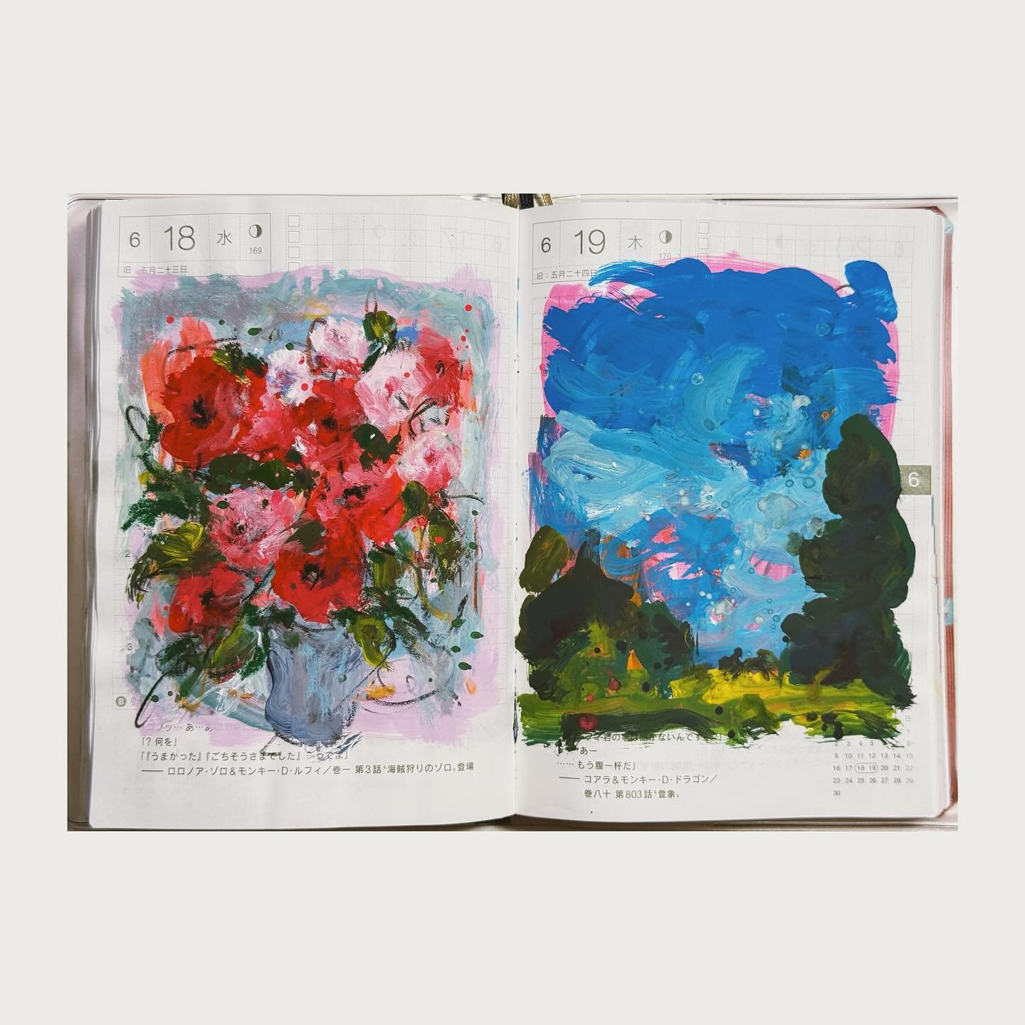 🖌️Week 25 in Hobonichi techo📔
#hobonichi #hobonichitecho #doodle #sketch #painting #sketchbook #mixedmedia #dailypainting