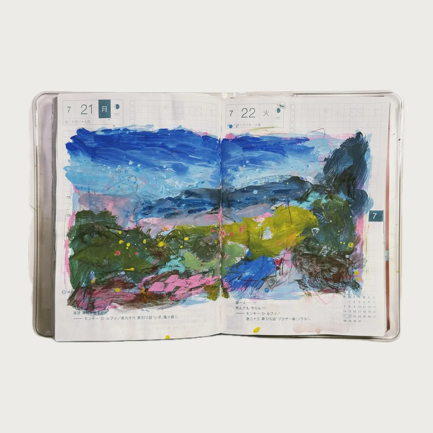 🖌️Week 30 in Hobonichi techo📔
#hobonichi #hobonichitecho #doodle #sketch #painting #sketchbook #mixedmedia #dailypainting