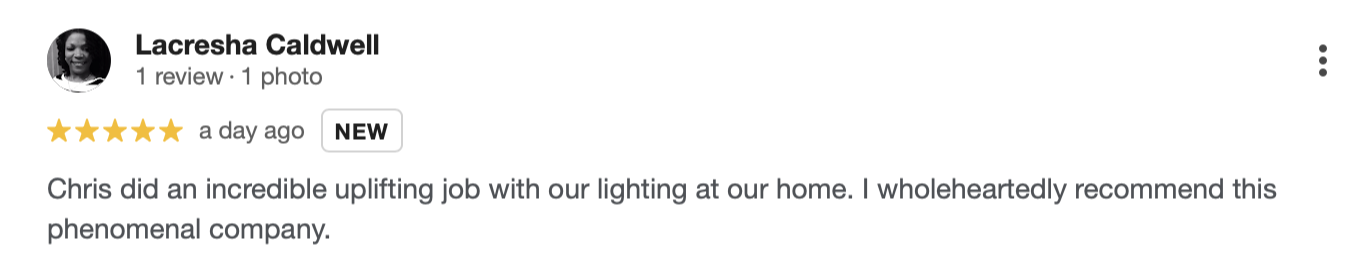 a 5 star review giving good feedback on the experience with our company.