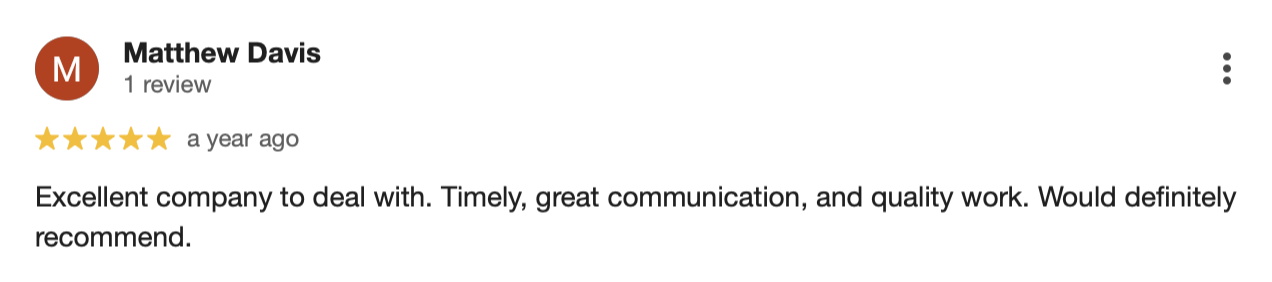Google review recommending Ecotek Outdoor Lighting for high-quality outdoor lighting and customer care