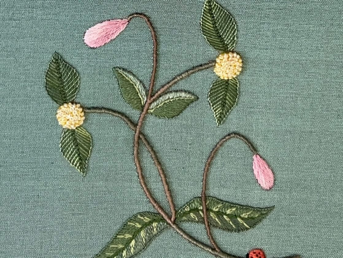 Raised embroidery patiently waiting on the last petals. 
This will be a larger version of the Winter Bright Hellebore I finished recently. 
Only one little petal to go 😊 I am looking forward to getting it finished so I can get it kitted up. 😊
Happy