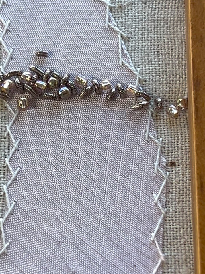 Meandering ❤️ I have not done this much scattered beading since working @calechebridal way back when. With no plan, no drawing, just letting the threads make their way - this has been an incredibly satisfying and enjoyable piece to stitch. I want to 