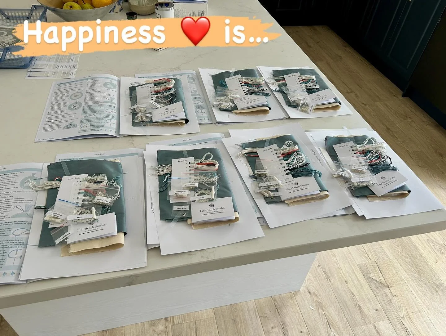 Happiness ❤️ is when the kitchen in your new house has a fabulous big island bench for kit packing 😍
I am preparing Swan Lake kits for a workshop next weekend and packing extra for the Studio Shop:
https://www.annascottembroidery.com.au/studio-shop/