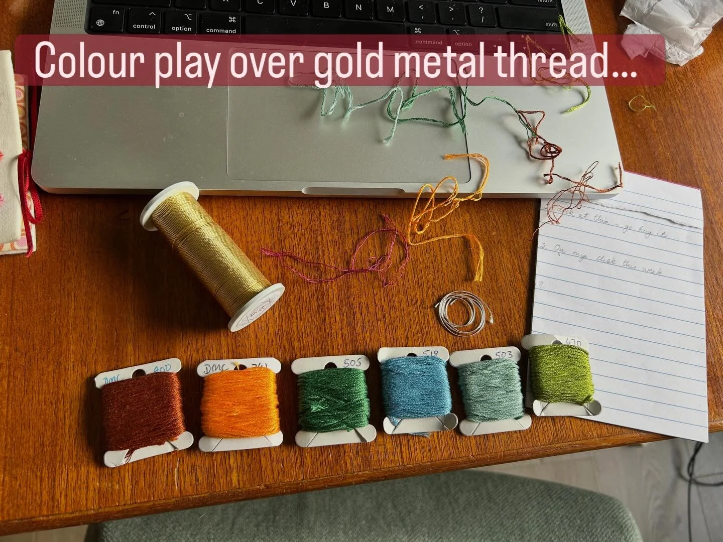 I have a terrible habit of getting so engrossed in what I&rsquo;m doing that I forget to stop and go to bed 😳
I was playing with metal thread and colour last night and just couldn&rsquo;t stop. I am doing an online course &lsquo;Light &amp;Shade&rsq