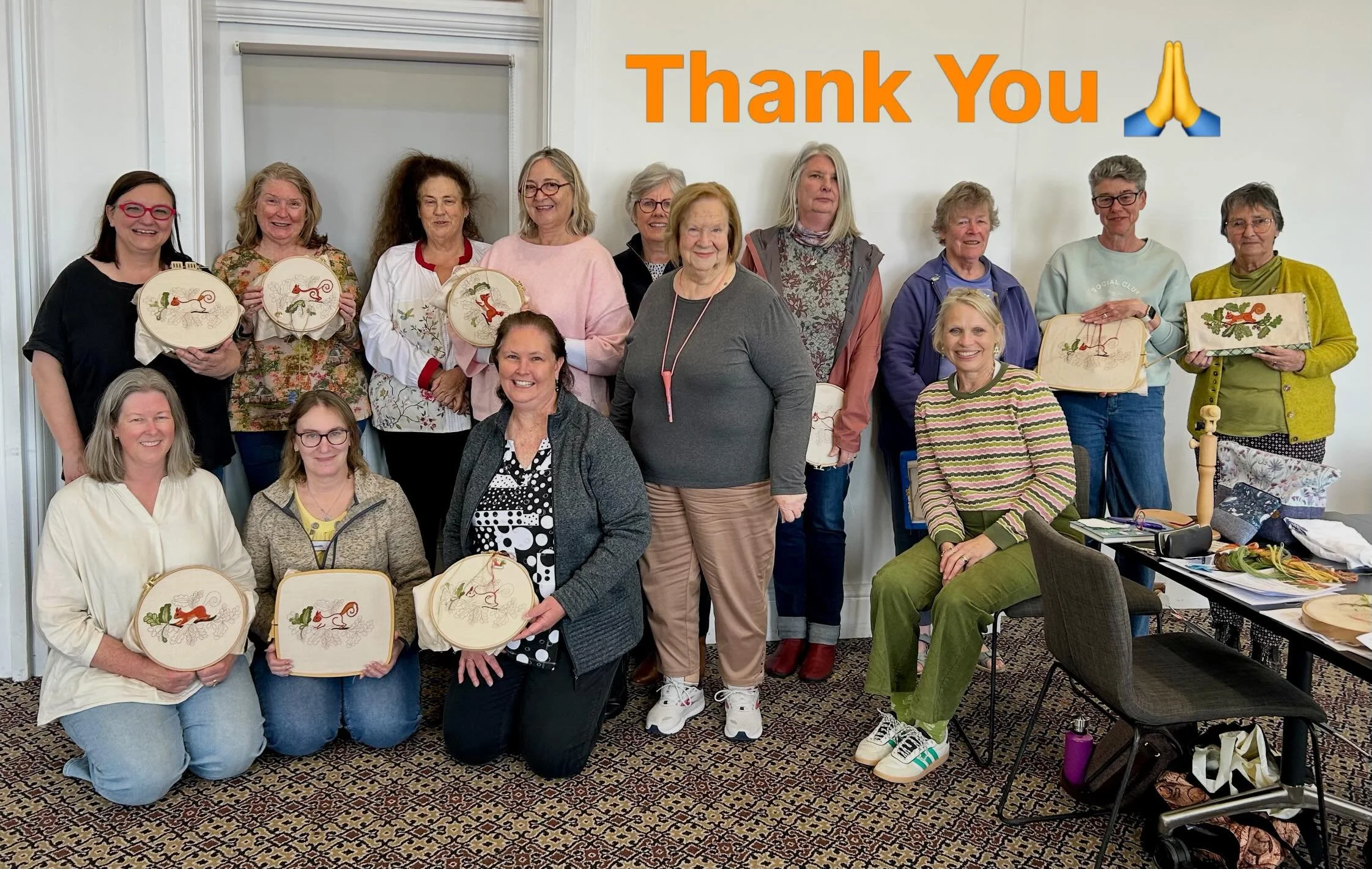 A fabulous weekend of stitching in Hobart has come to an end. 
A big thank you to this lovely and enthusiastic group of stitchers who I had the pleasure to teach a little bit of crewel work using the Acorn Forager. From near beginners to more experie