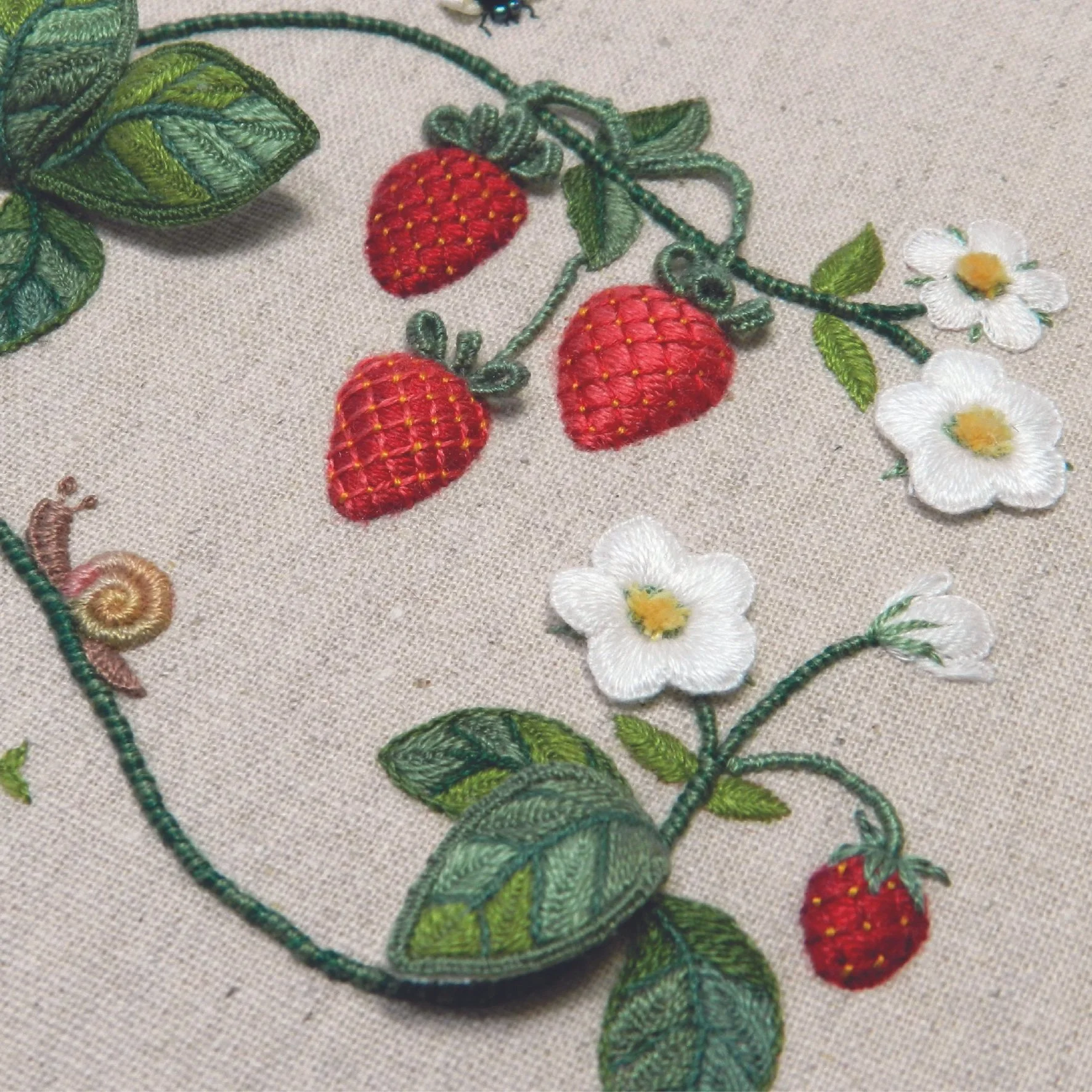 Raised embroidery kit of strawberries.