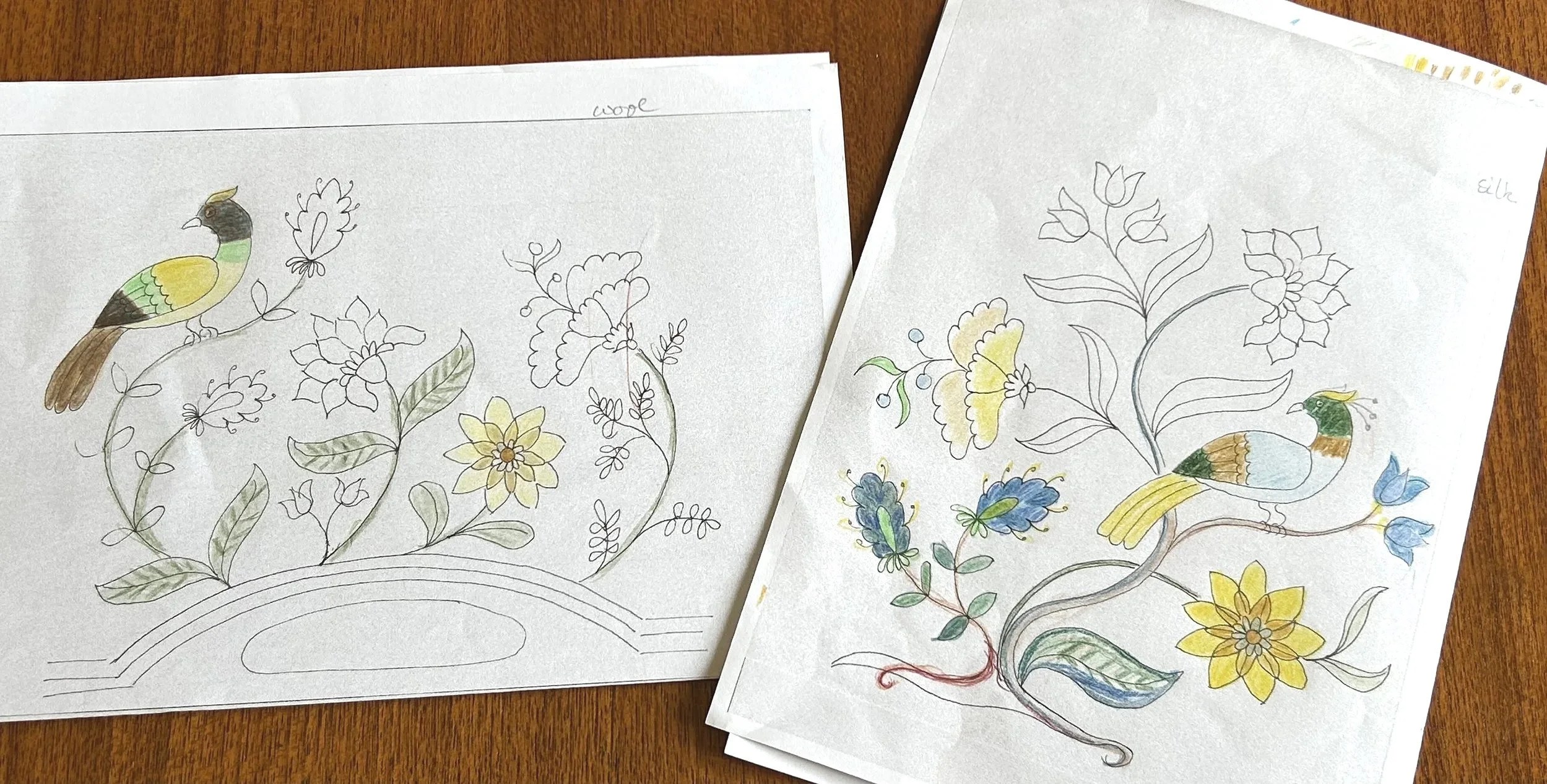 Sketches for embroidery designs.