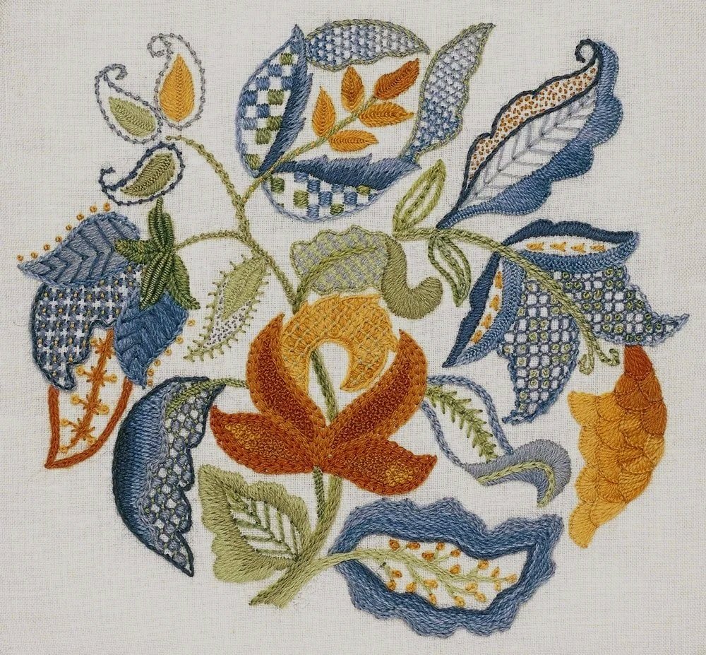 Crewel Embroidery Kit: Jacobean Leaves by Anna Scott