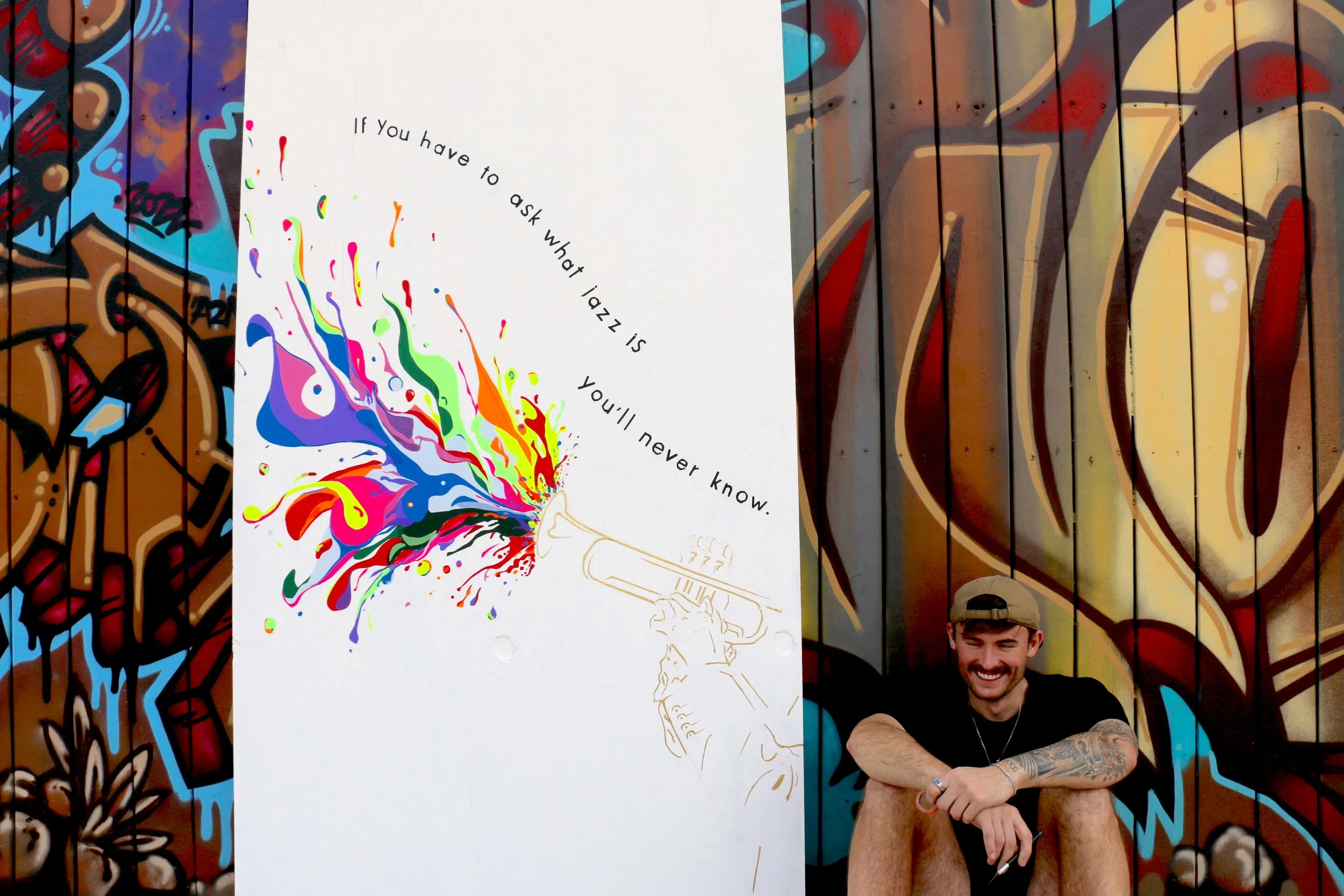 Louis Armstrong, 8ft x 4ft. On plywood