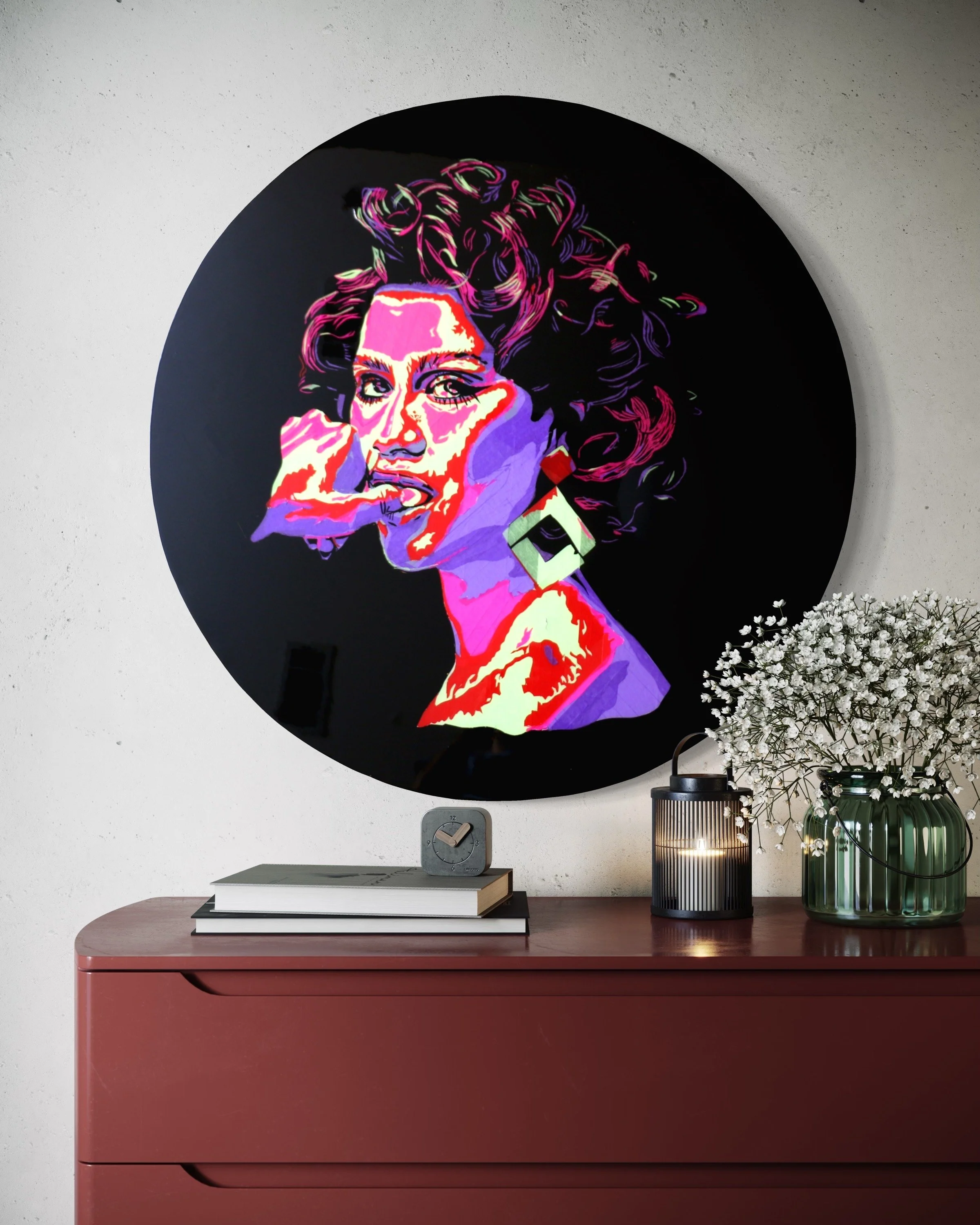 Zendaya Coleman portrait made from washi tape, 3×3 feet on plywood, finished with epoxy resin, by Austin tape artist Sam Orr