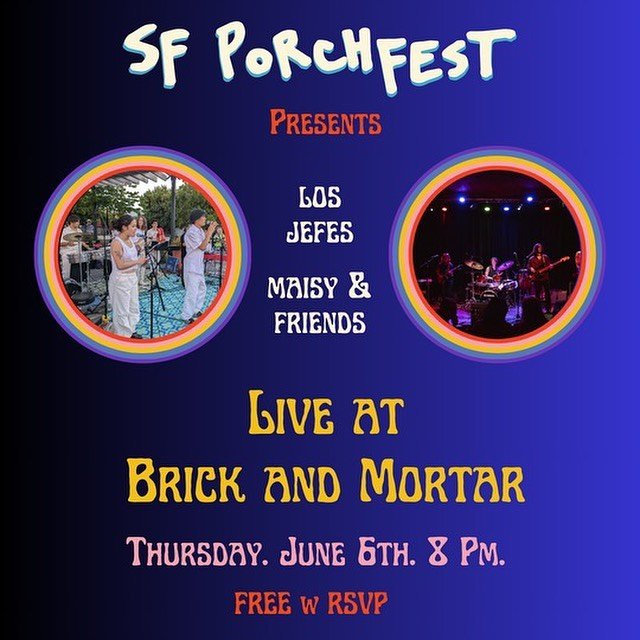 We are thrilled to be back this summer for more amazing music!! To kick things off we will be taking the stage at @brickmortarsf with @friendsofmaisy at the kick off event for @sf_porchfest 🔥. Tickets are free with RSVP and event is ALL AGES! (LINK 