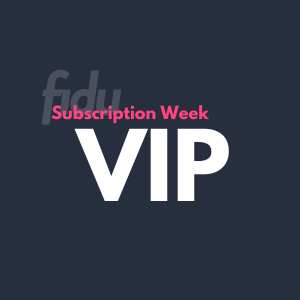 Graphic with dark background, pink and white text reading 'Subscription Week VIP'.