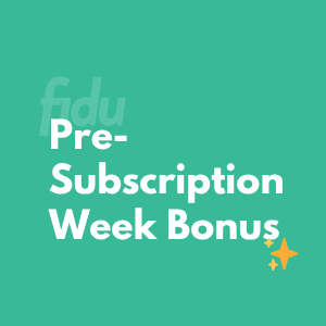 Graphic announcing a pre-subscription week bonus with a teal background and gold star accent.
