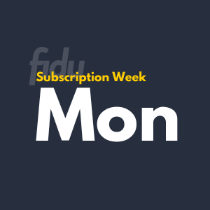 Text graphic promoting a subscription week starting on Monday with the words 'Subscription Week Mon' and a Facebook logo in the background.