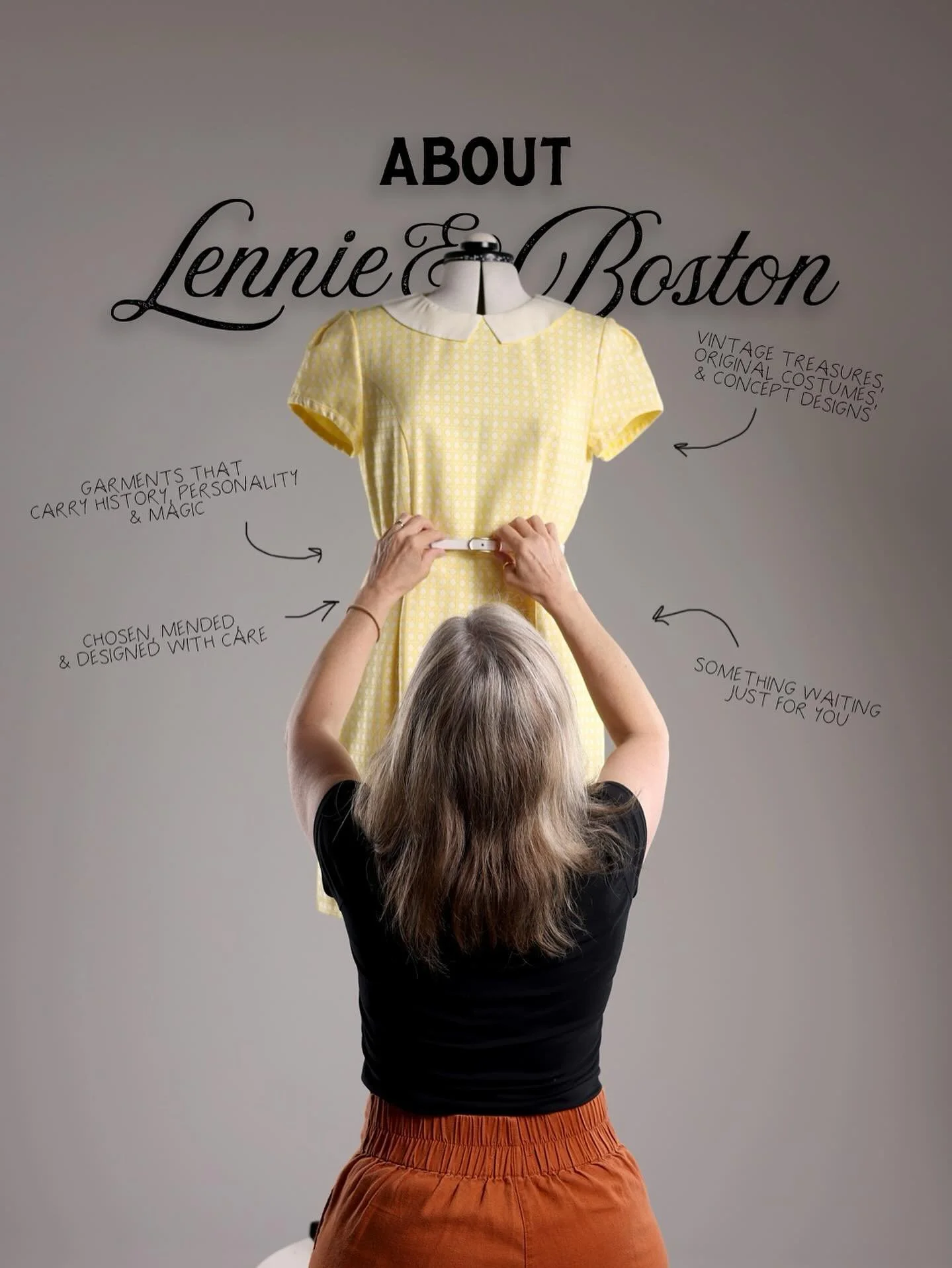 ✨ At Lennie & Boston, everything begins with a love for fabric and the stories it holds. What started as childhood afternoons draping old curtains and restyling hand-me-downs has grown into a lifelong passion for garments that carry history, pers