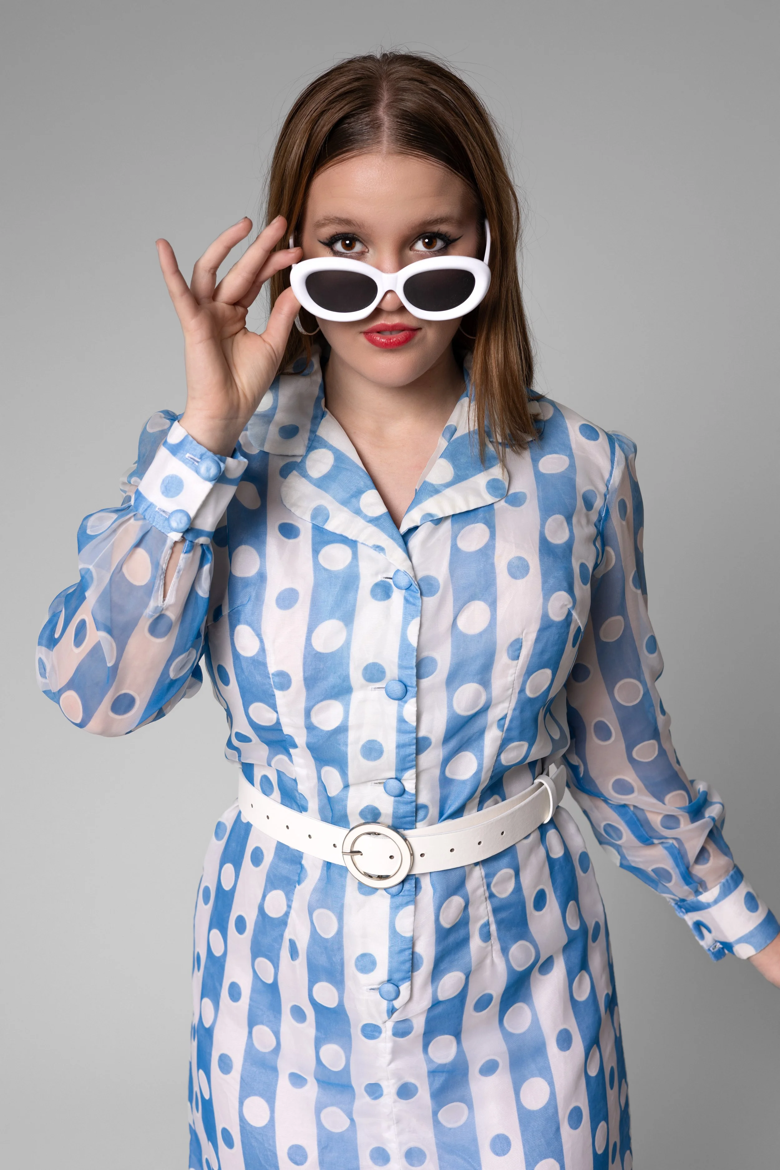Blue & white stripe/dotted "Mad Men" sheer dress