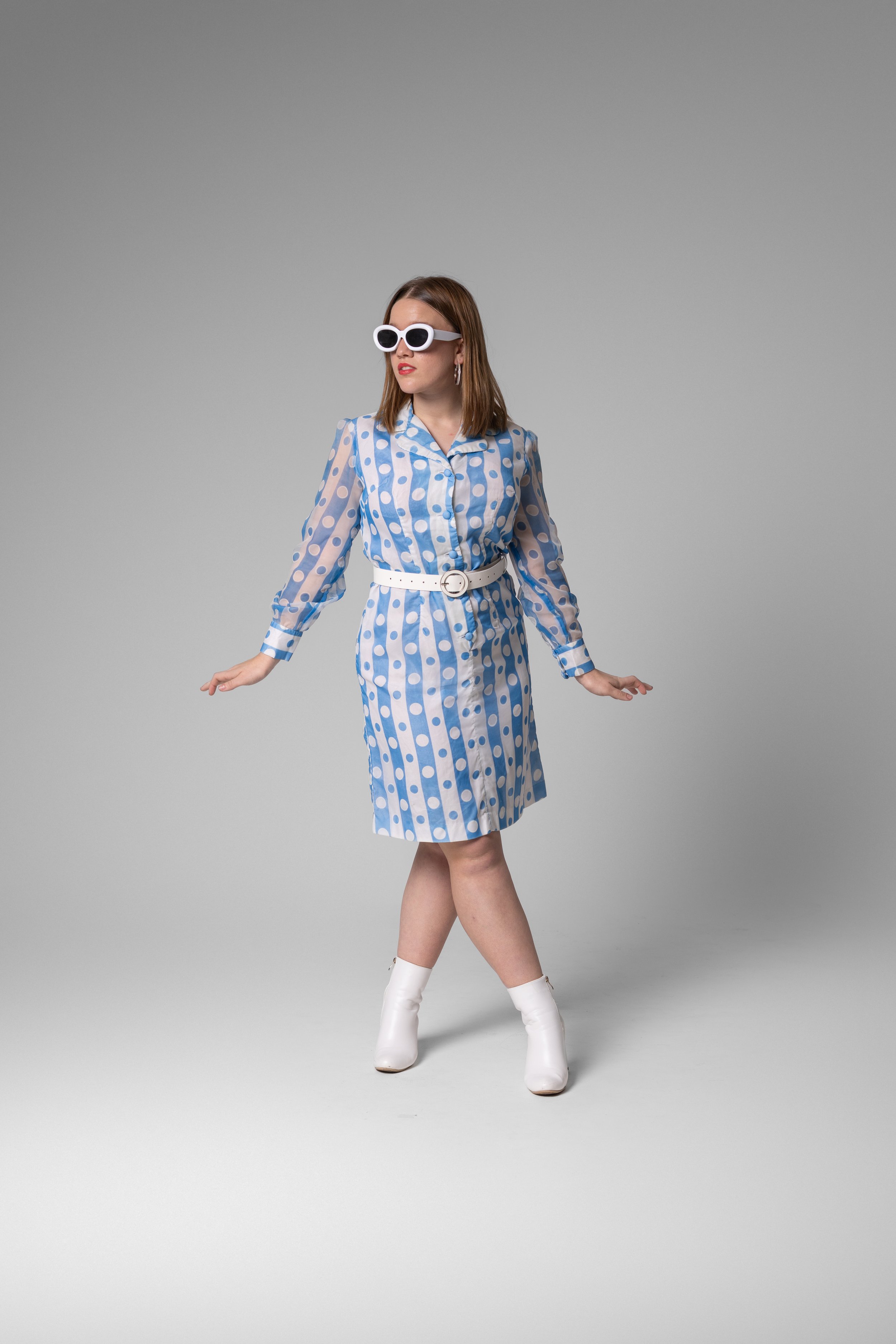 Blue & white stripe/dotted "Mad Men" sheer dress